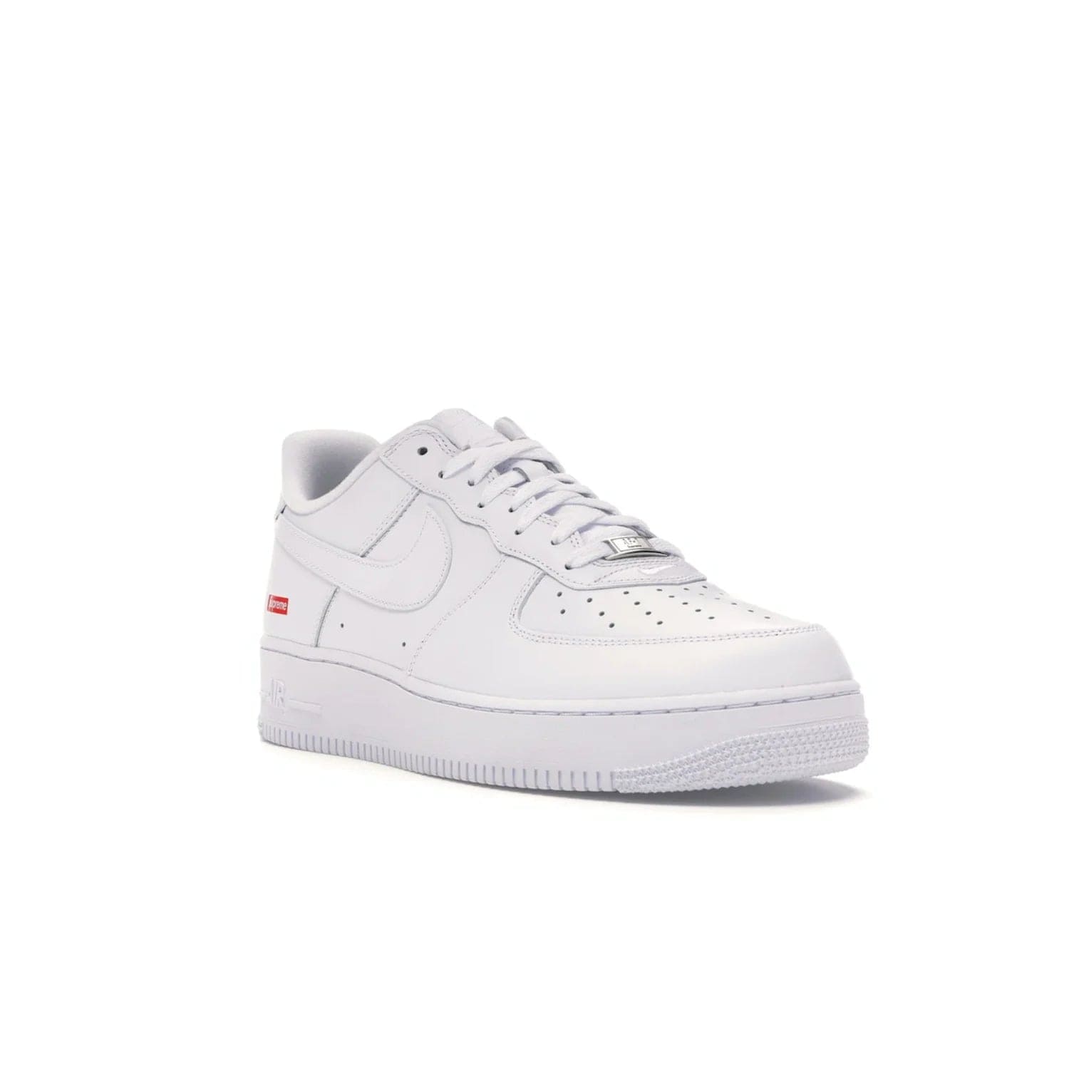 Nike Air Force 1 Low Supreme White - Image 6 - Only at www.BallersClubKickz.com - The Nike Air Force 1 Low Supreme White - a classic all-white design featuring premium leather and the iconic red Supreme Box Logo. Iconic sneakers embodying NYC style and culture. Released March 2020.