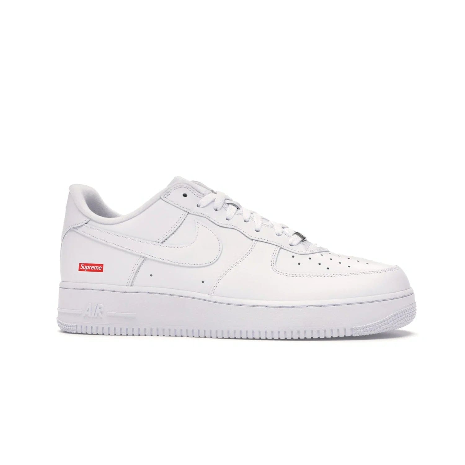 Nike Air Force 1 Low Supreme White - Image 2 - Only at www.BallersClubKickz.com - The Nike Air Force 1 Low Supreme White - a classic all-white design featuring premium leather and the iconic red Supreme Box Logo. Iconic sneakers embodying NYC style and culture. Released March 2020.