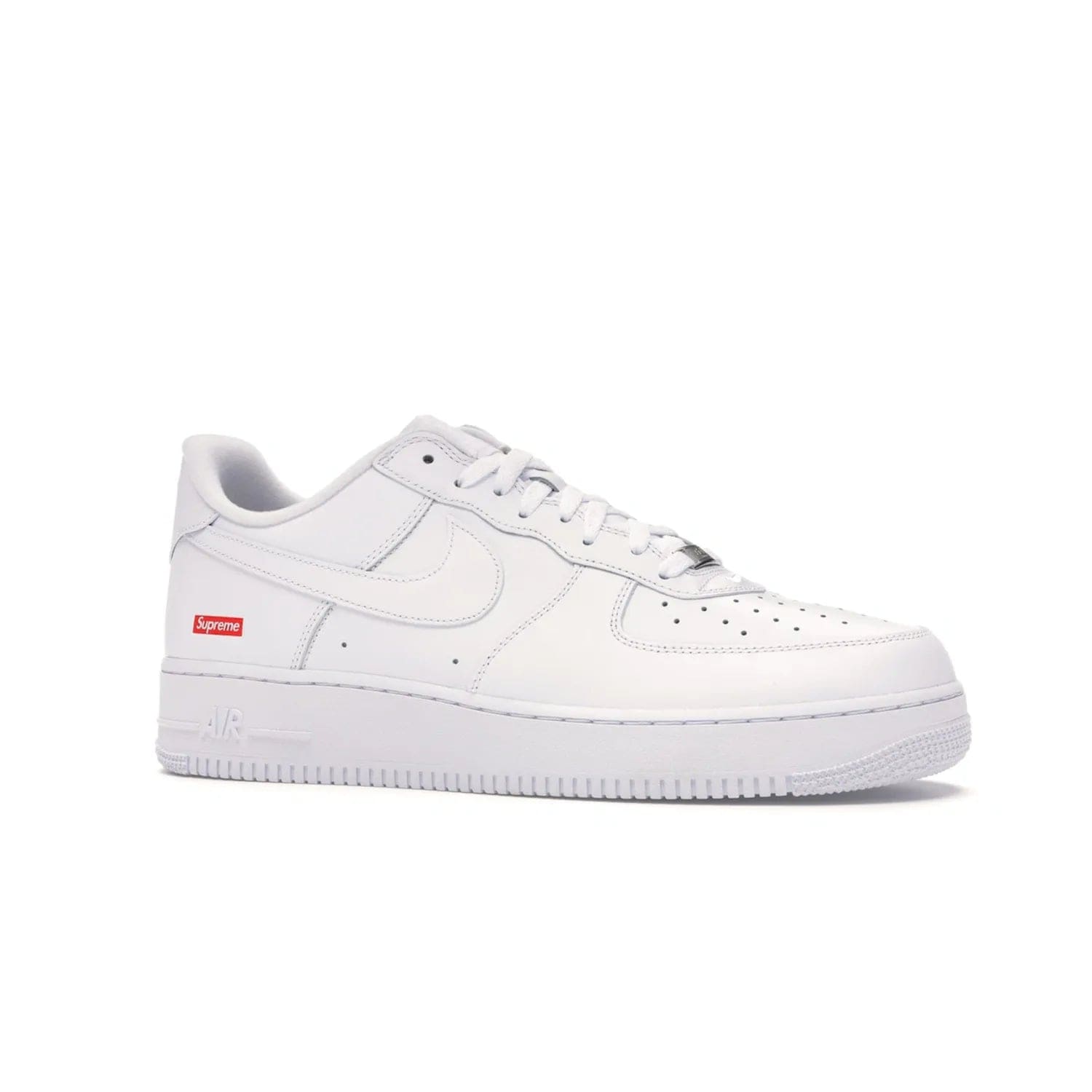 Nike Air Force 1 Low Supreme White - Image 3 - Only at www.BallersClubKickz.com - The Nike Air Force 1 Low Supreme White - a classic all-white design featuring premium leather and the iconic red Supreme Box Logo. Iconic sneakers embodying NYC style and culture. Released March 2020.
