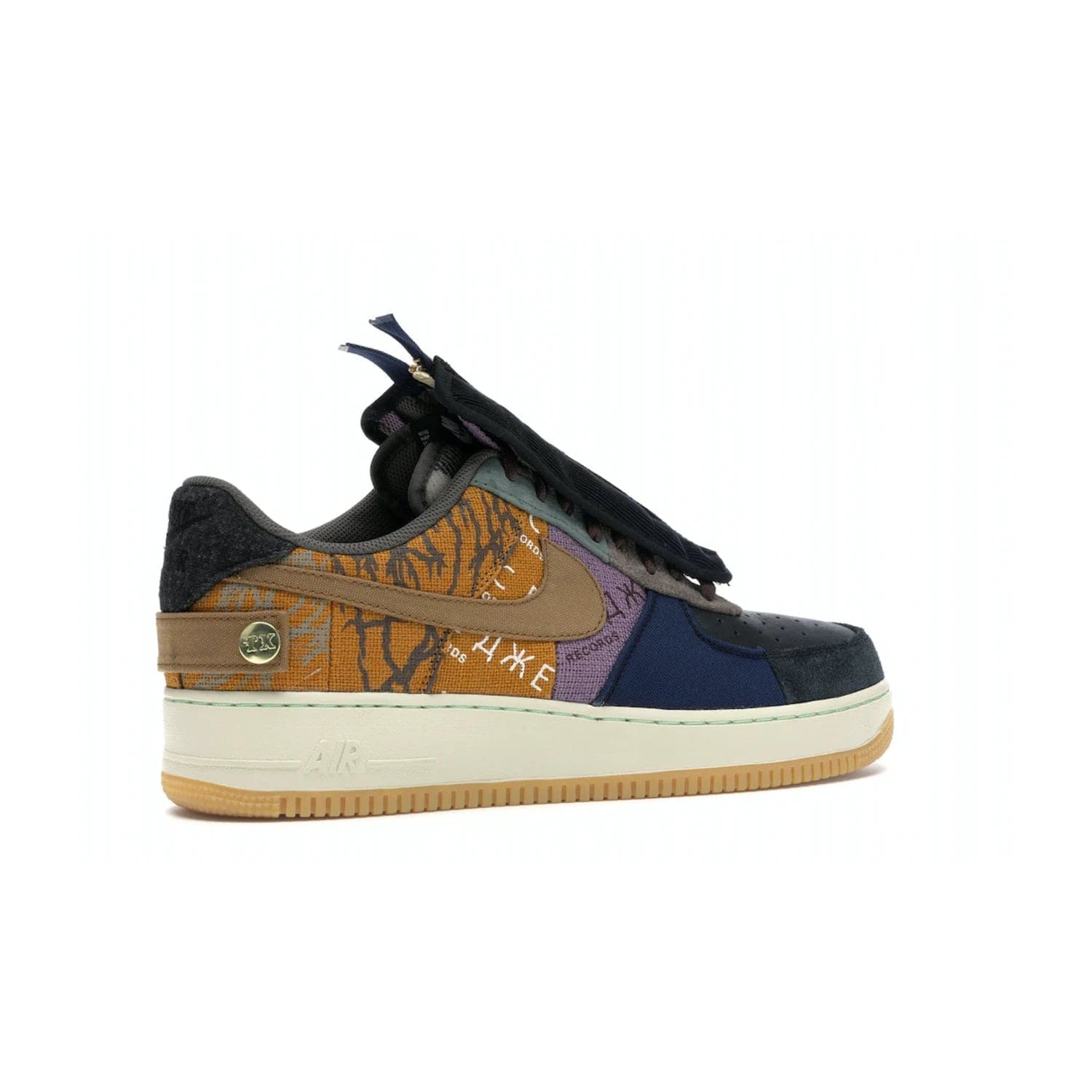 Nike Air Force 1 Low Travis Scott Cactus Jack - Image 34 - Only at www.BallersClubKickz.com - The Nike Air Force 1 Low Travis Scott Cactus Jack features a unique, multi-colored patchwork upper with muted bronze and fossil accents. Includes detachable lace cover, brass zipper, and Cactus Jack insignias. A sail midsole, gum rubber outsole complete the eye-catching design. Perfect for comfort and style with unexpected touches of detail.