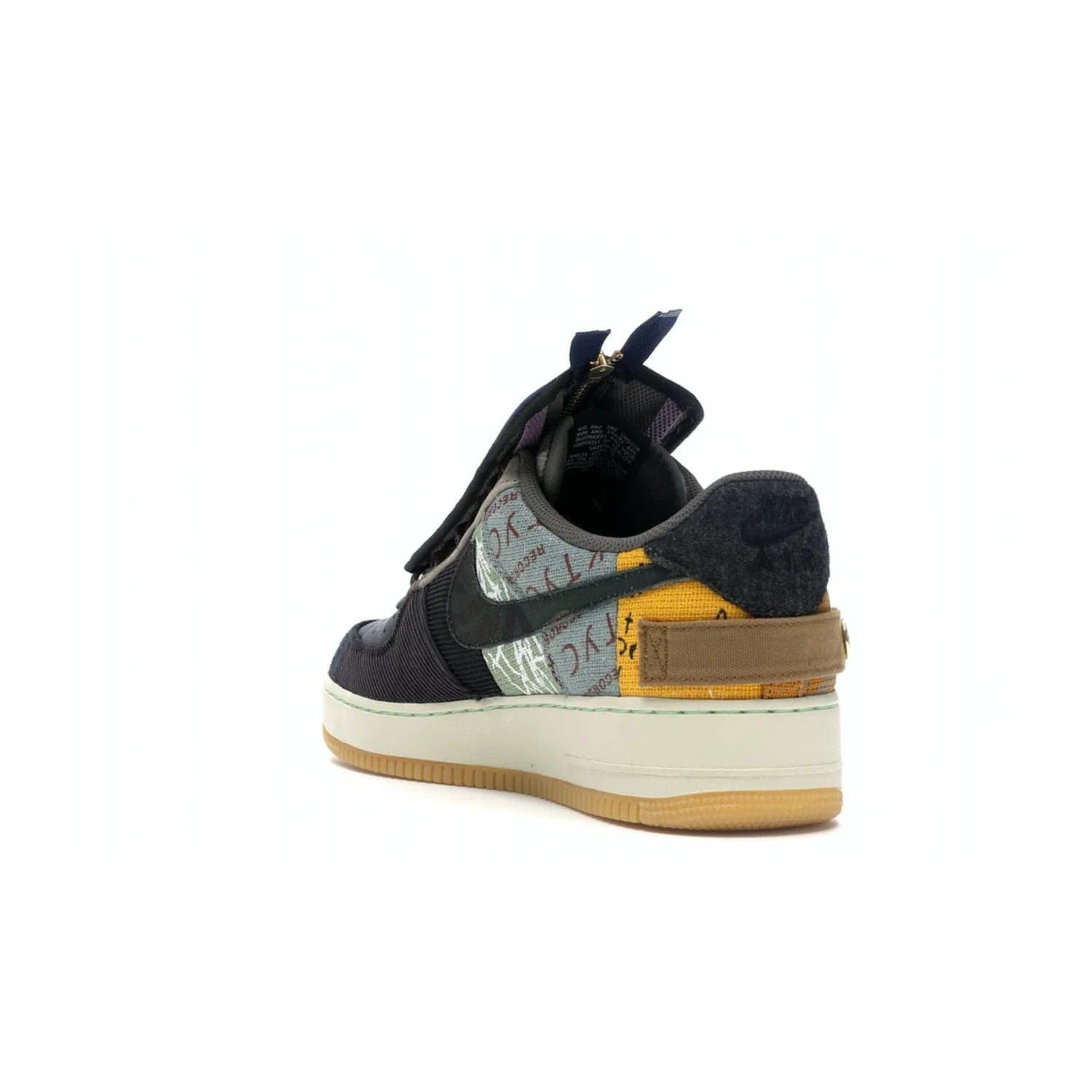 Nike Air Force 1 Low Travis Scott Cactus Jack - Image 25 - Only at www.BallersClubKickz.com - The Nike Air Force 1 Low Travis Scott Cactus Jack features a unique, multi-colored patchwork upper with muted bronze and fossil accents. Includes detachable lace cover, brass zipper, and Cactus Jack insignias. A sail midsole, gum rubber outsole complete the eye-catching design. Perfect for comfort and style with unexpected touches of detail.