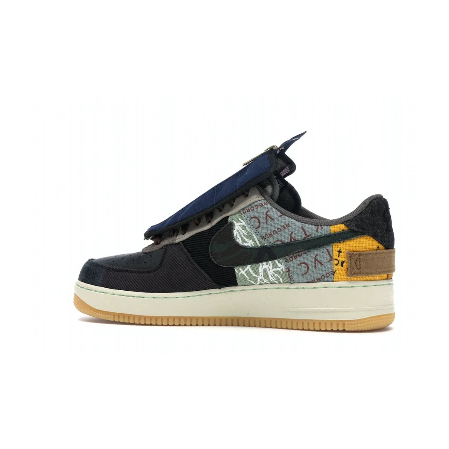 Nike Air Force 1 Low Travis Scott Cactus Jack - Image 21 - Only at www.BallersClubKickz.com - The Nike Air Force 1 Low Travis Scott Cactus Jack features a unique, multi-colored patchwork upper with muted bronze and fossil accents. Includes detachable lace cover, brass zipper, and Cactus Jack insignias. A sail midsole, gum rubber outsole complete the eye-catching design. Perfect for comfort and style with unexpected touches of detail.
