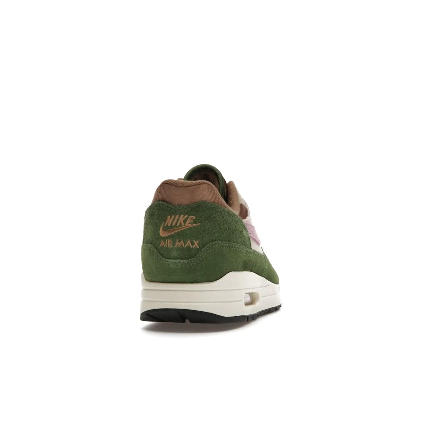 Nike Air Max 1 SH Treeline - Image 29 - Only at www.BallersClubKickz.com - A classic Nike Air Max 1 SH Treeline with a brown mesh upper, taupe Durabuck overlays, and hairy green suede details. Light Bordeaux Swoosh and woven tongue label for a pop of color. Released in May 2022. Perfect for any outfit and sure to impress.