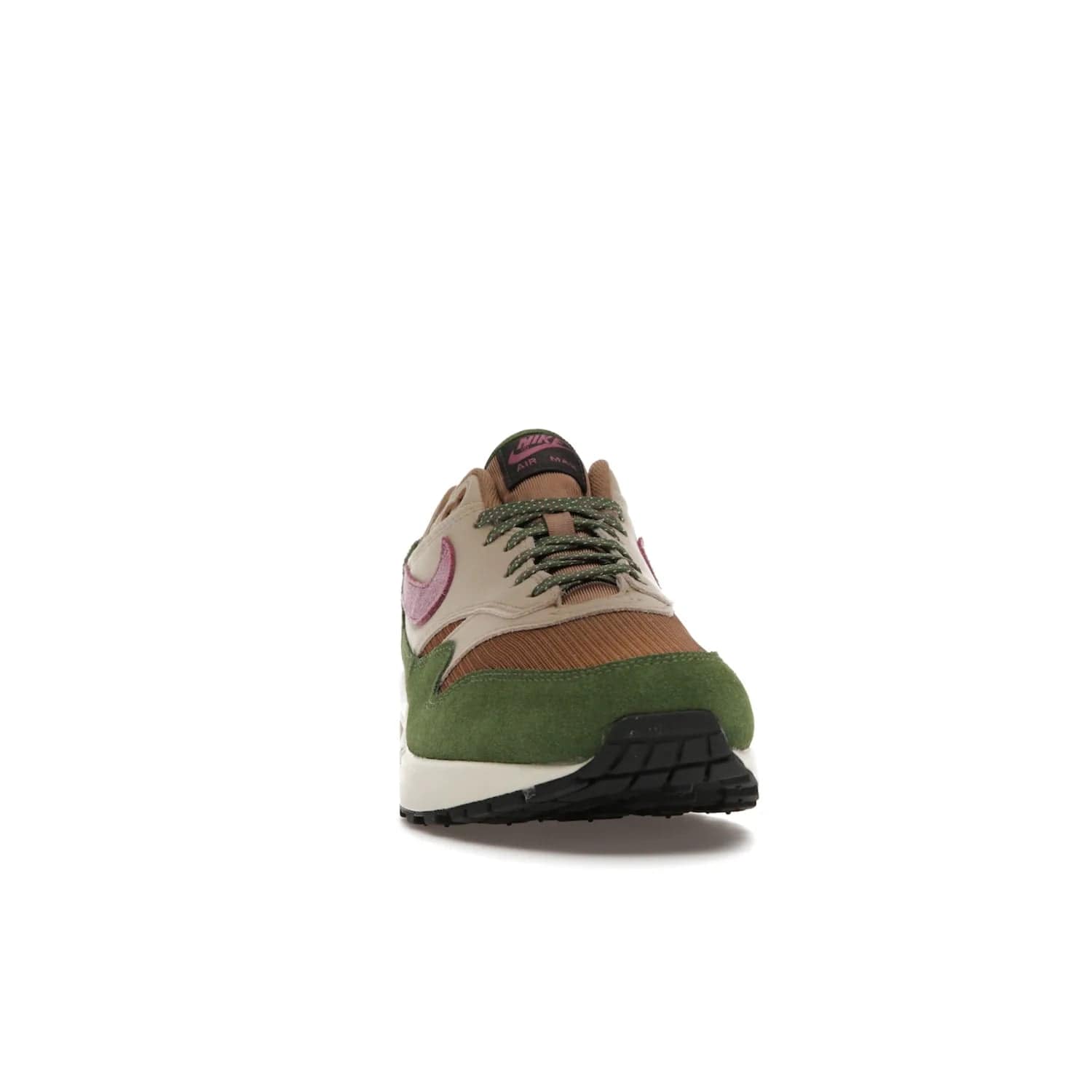 Nike Air Max 1 SH Treeline - Image 9 - Only at www.BallersClubKickz.com - A classic Nike Air Max 1 SH Treeline with a brown mesh upper, taupe Durabuck overlays, and hairy green suede details. Light Bordeaux Swoosh and woven tongue label for a pop of color. Released in May 2022. Perfect for any outfit and sure to impress.