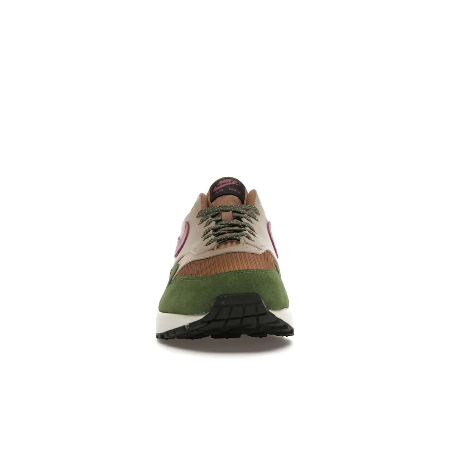 Nike Air Max 1 SH Treeline - Image 10 - Only at www.BallersClubKickz.com - A classic Nike Air Max 1 SH Treeline with a brown mesh upper, taupe Durabuck overlays, and hairy green suede details. Light Bordeaux Swoosh and woven tongue label for a pop of color. Released in May 2022. Perfect for any outfit and sure to impress.