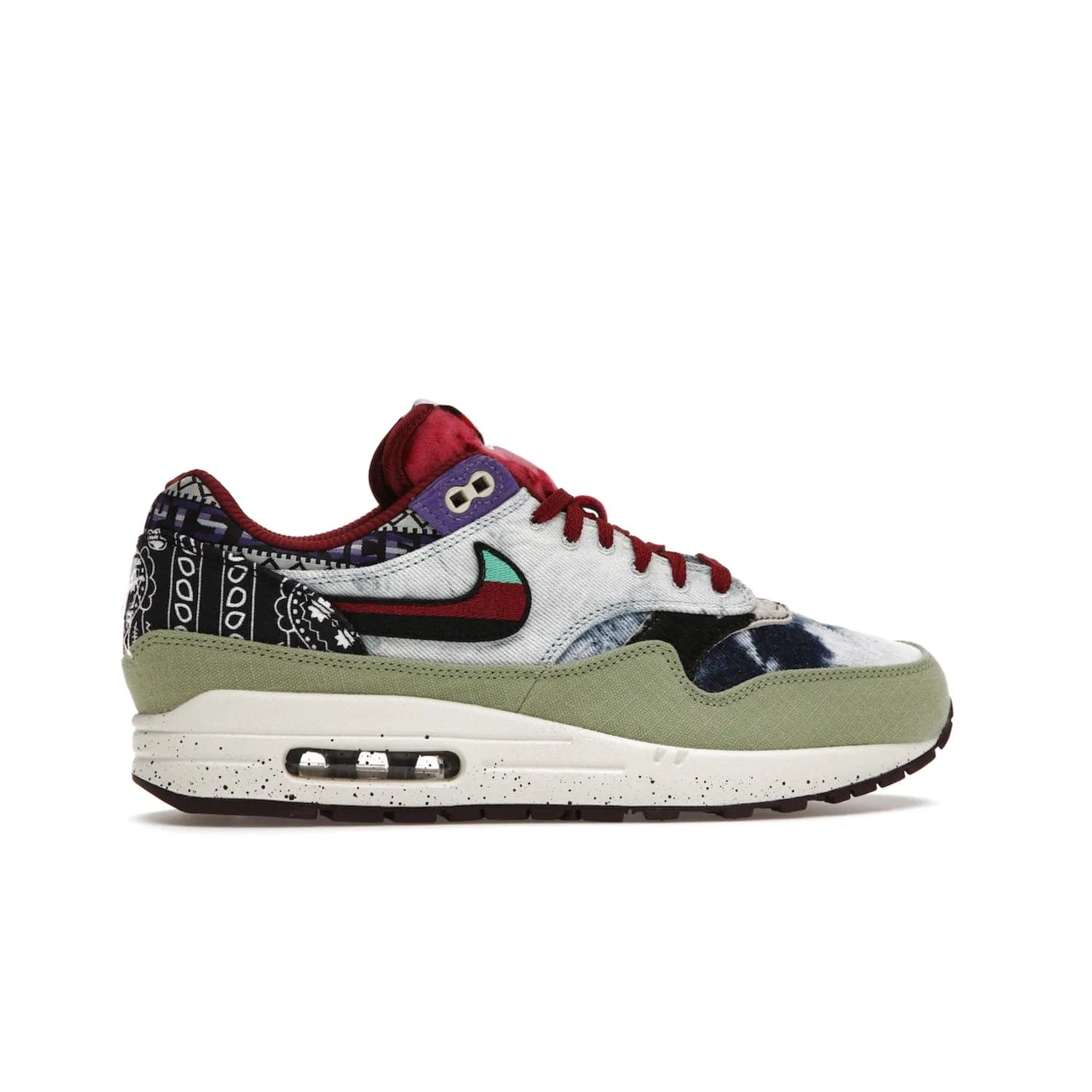 Nike Air Max 1 SP Concepts Mellow - Image 36 - Only at www.BallersClubKickz.com - The Nike Air Max 1 SP Concepts Mellow combines classic and modern style with unique materials, embroidery, and a speckled sole. Get heads turning with this stylish sneaker, releasing March 2022.