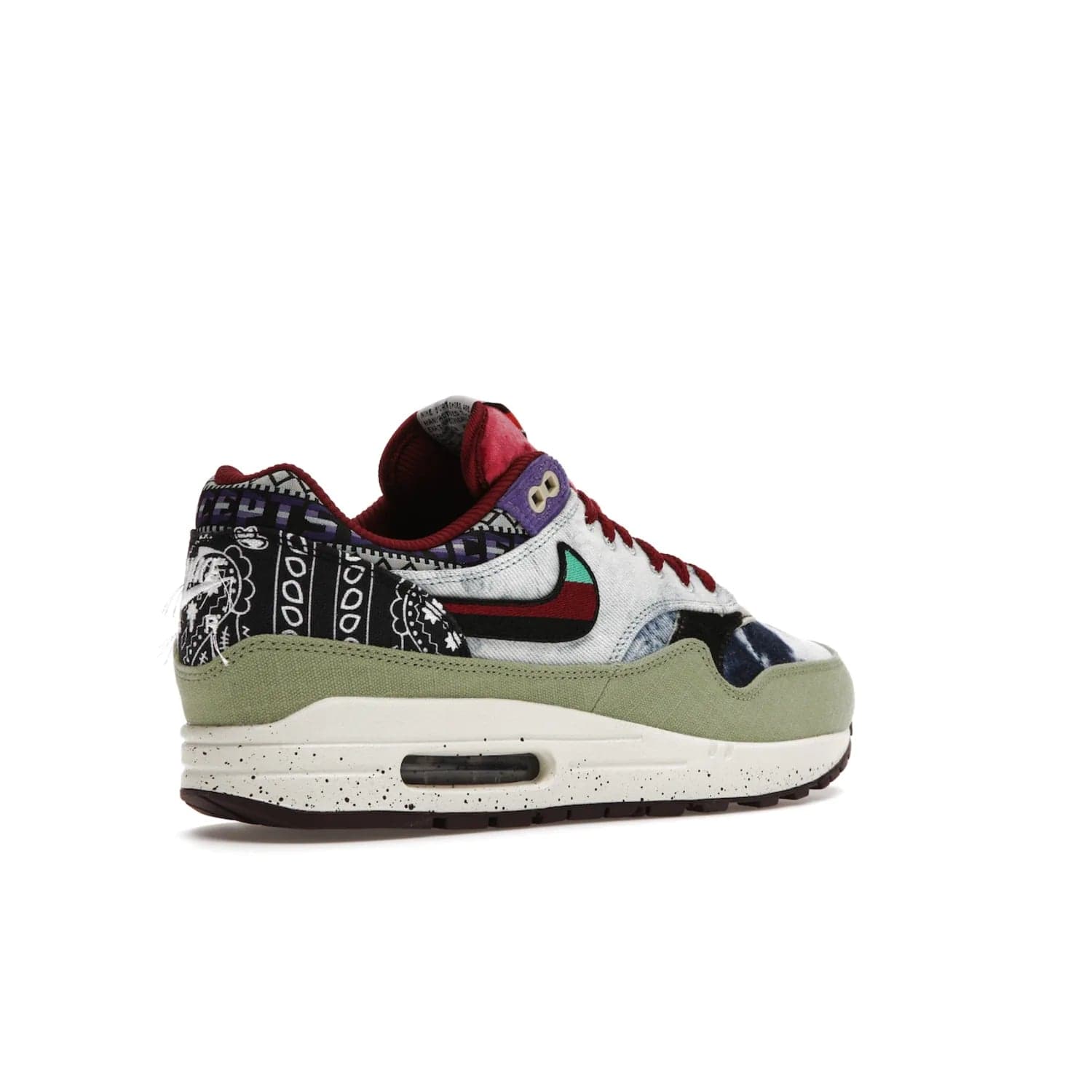 Nike Air Max 1 SP Concepts Mellow - Image 33 - Only at www.BallersClubKickz.com - The Nike Air Max 1 SP Concepts Mellow combines classic and modern style with unique materials, embroidery, and a speckled sole. Get heads turning with this stylish sneaker, releasing March 2022.