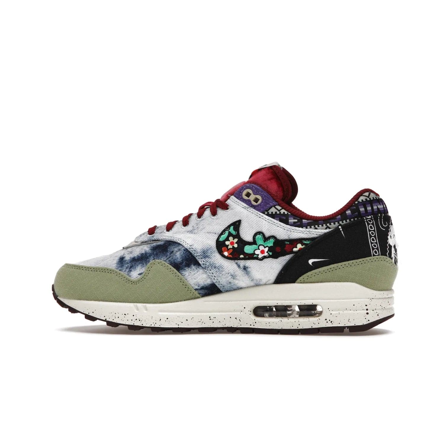Nike Air Max 1 SP Concepts Mellow - Image 20 - Only at www.BallersClubKickz.com - The Nike Air Max 1 SP Concepts Mellow combines classic and modern style with unique materials, embroidery, and a speckled sole. Get heads turning with this stylish sneaker, releasing March 2022.
