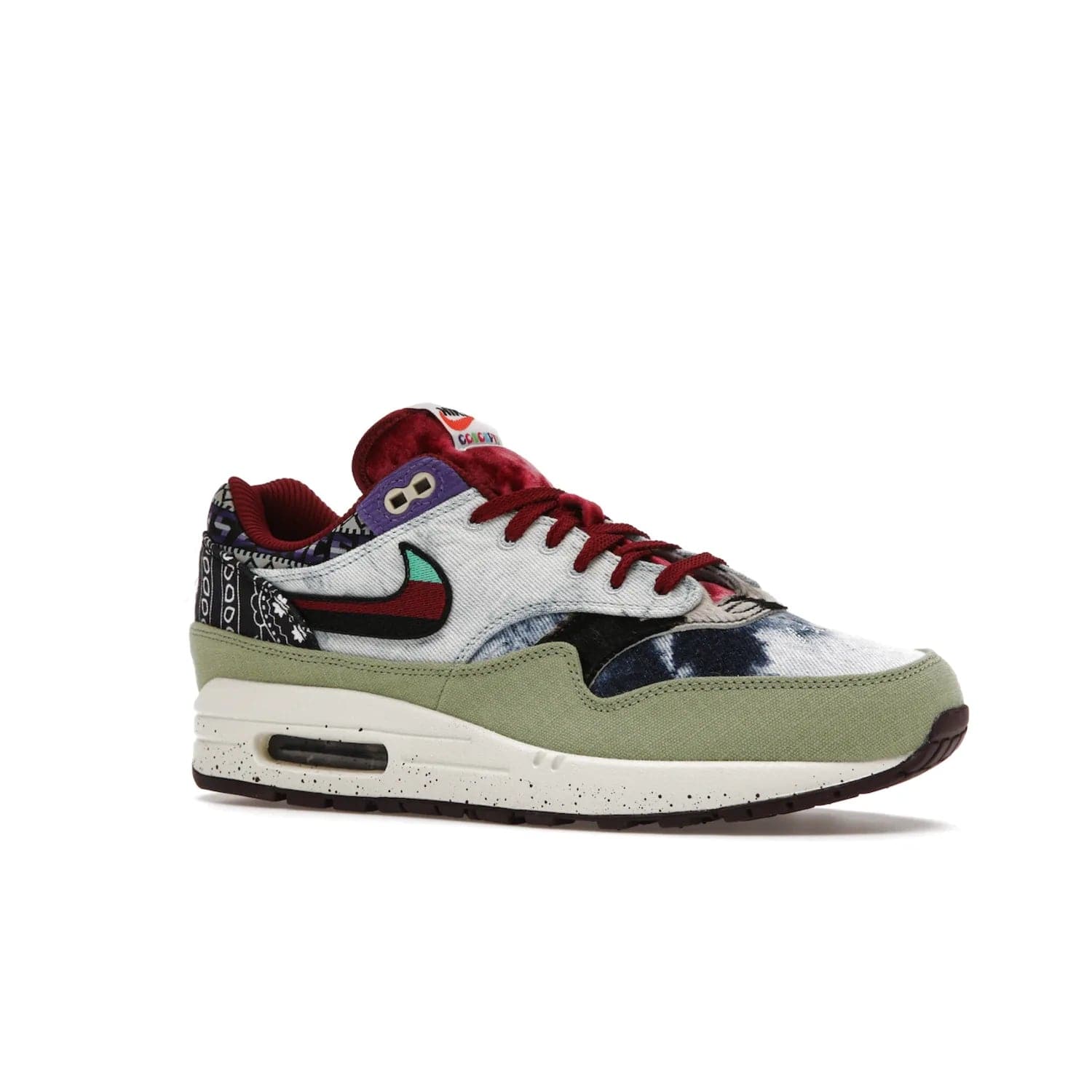 Nike Air Max 1 SP Concepts Mellow - Image 4 - Only at www.BallersClubKickz.com - The Nike Air Max 1 SP Concepts Mellow combines classic and modern style with unique materials, embroidery, and a speckled sole. Get heads turning with this stylish sneaker, releasing March 2022.