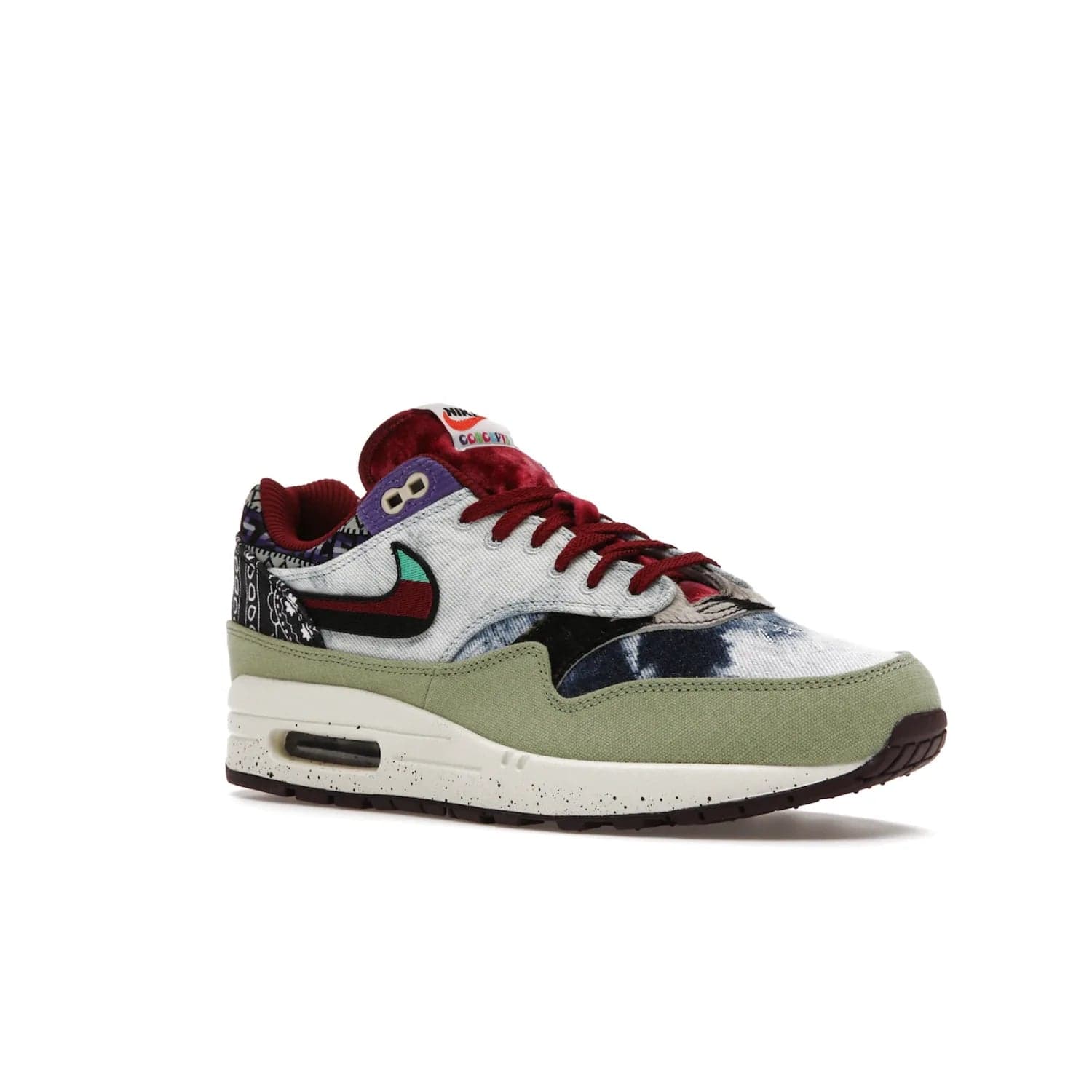Nike Air Max 1 SP Concepts Mellow - Image 5 - Only at www.BallersClubKickz.com - The Nike Air Max 1 SP Concepts Mellow combines classic and modern style with unique materials, embroidery, and a speckled sole. Get heads turning with this stylish sneaker, releasing March 2022.