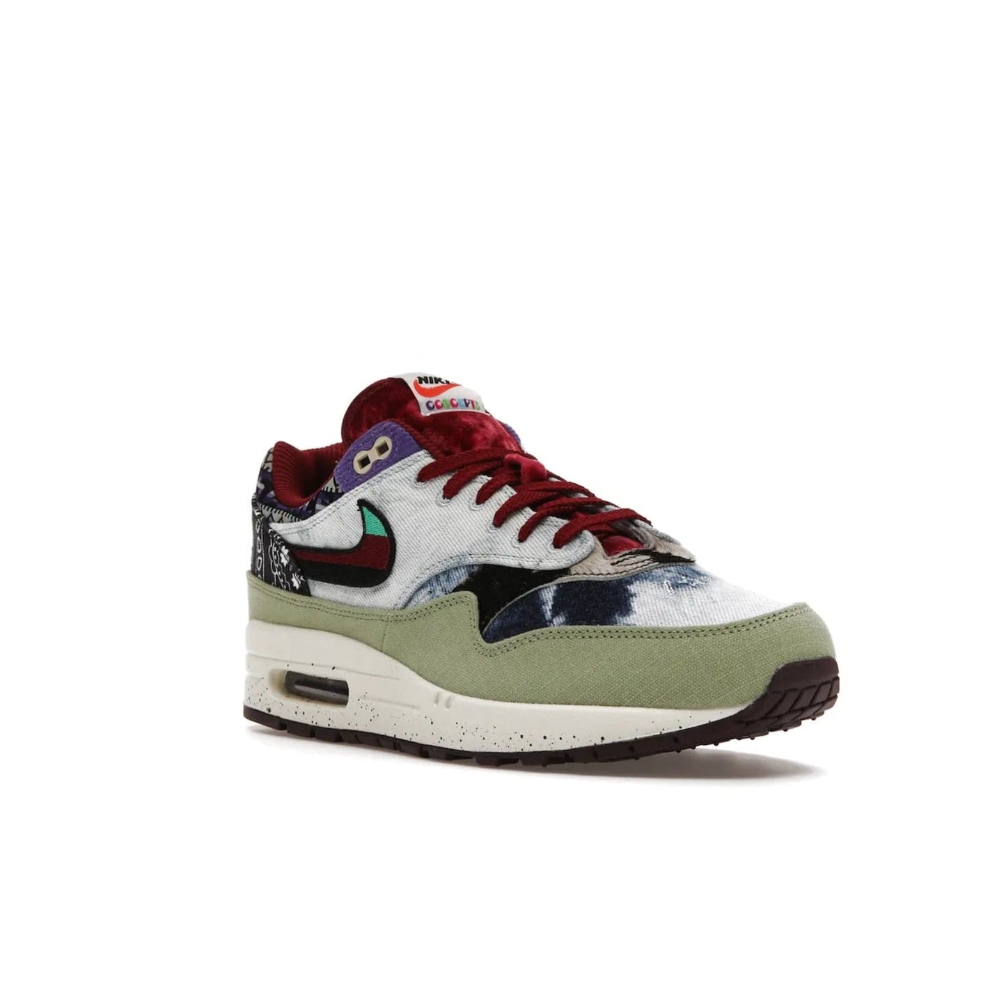 Nike Air Max 1 SP Concepts Mellow - Image 6 - Only at www.BallersClubKickz.com - The Nike Air Max 1 SP Concepts Mellow combines classic and modern style with unique materials, embroidery, and a speckled sole. Get heads turning with this stylish sneaker, releasing March 2022.