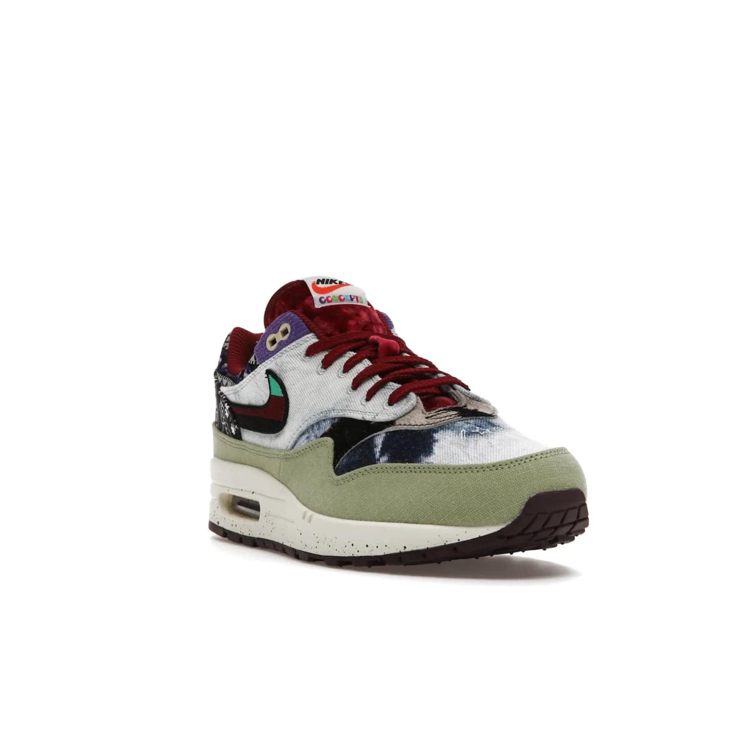 Nike Air Max 1 SP Concepts Mellow - Image 7 - Only at www.BallersClubKickz.com - The Nike Air Max 1 SP Concepts Mellow combines classic and modern style with unique materials, embroidery, and a speckled sole. Get heads turning with this stylish sneaker, releasing March 2022.