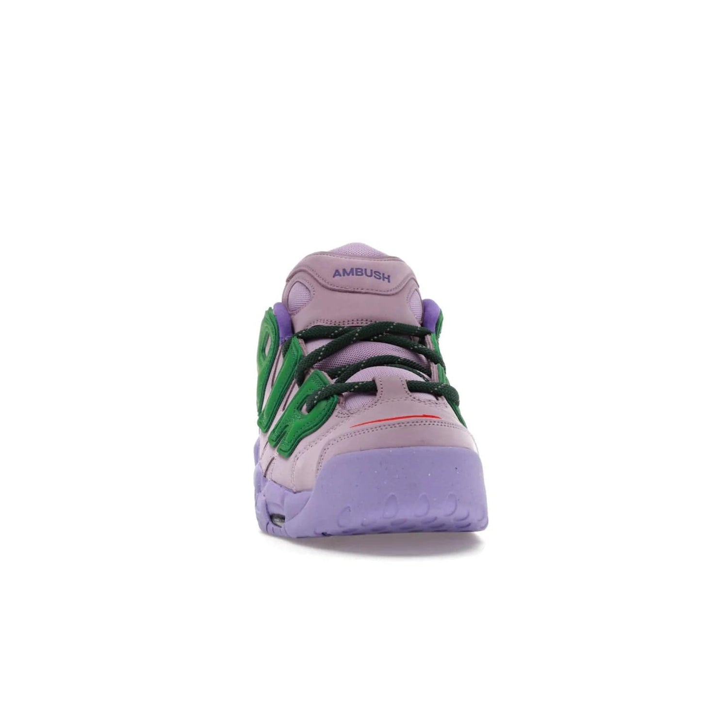 Nike Air More Uptempo Low AMBUSH Lilac - Image 9 - Only at www.BallersClubKickz.com - Style and comfort meet with the Nike Air More Uptempo Low AMBUSH Lilac. Featuring a vibrant Lilac upper with Apple Green and University Red accents, this unique design will be a standout in any wardrobe. Get your pair on October 06, 2023.