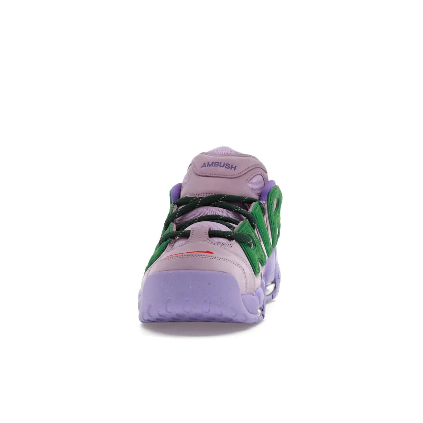Nike Air More Uptempo Low AMBUSH Lilac - Image 11 - Only at www.BallersClubKickz.com - Style and comfort meet with the Nike Air More Uptempo Low AMBUSH Lilac. Featuring a vibrant Lilac upper with Apple Green and University Red accents, this unique design will be a standout in any wardrobe. Get your pair on October 06, 2023.