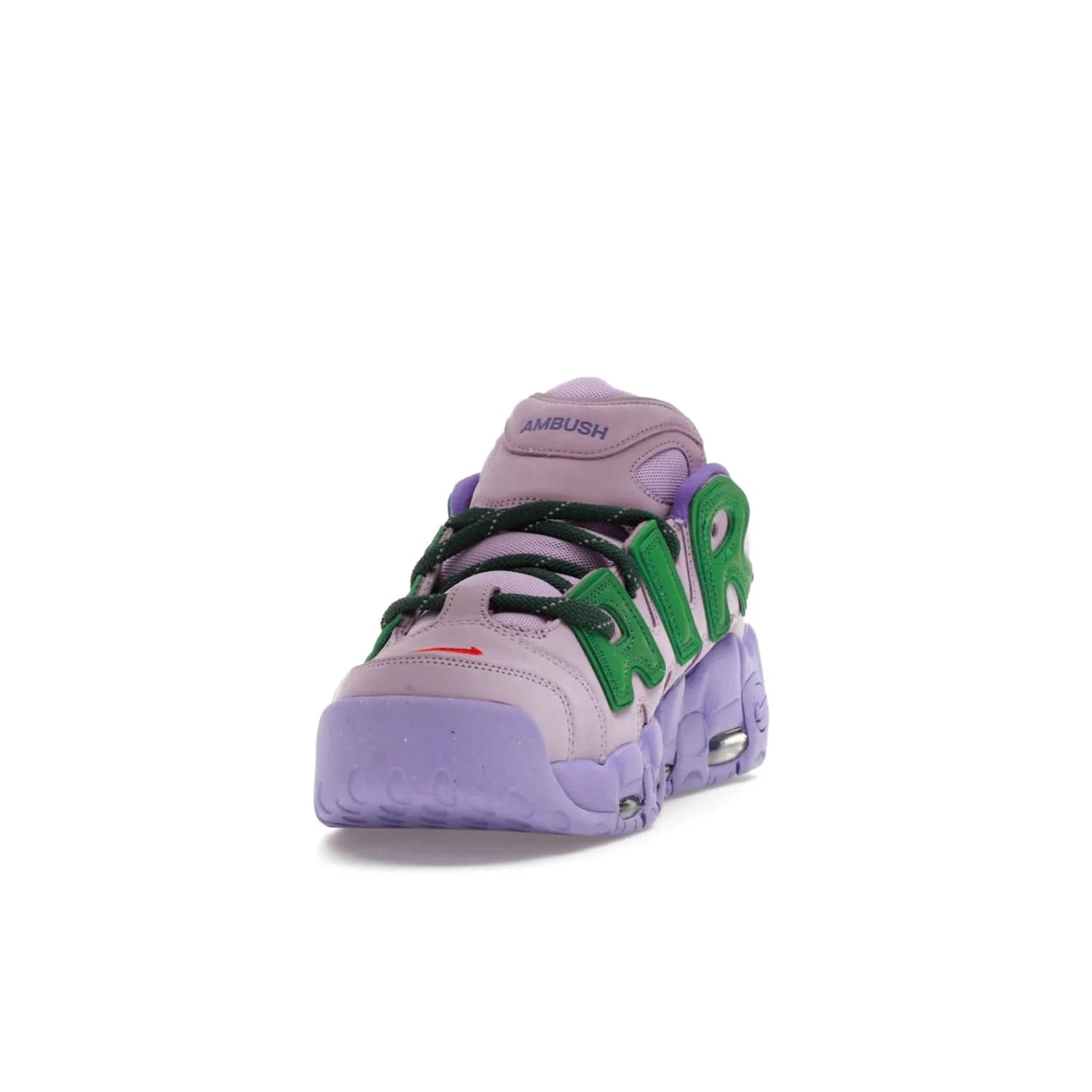 Nike Air More Uptempo Low AMBUSH Lilac - Image 12 - Only at www.BallersClubKickz.com - Style and comfort meet with the Nike Air More Uptempo Low AMBUSH Lilac. Featuring a vibrant Lilac upper with Apple Green and University Red accents, this unique design will be a standout in any wardrobe. Get your pair on October 06, 2023.
