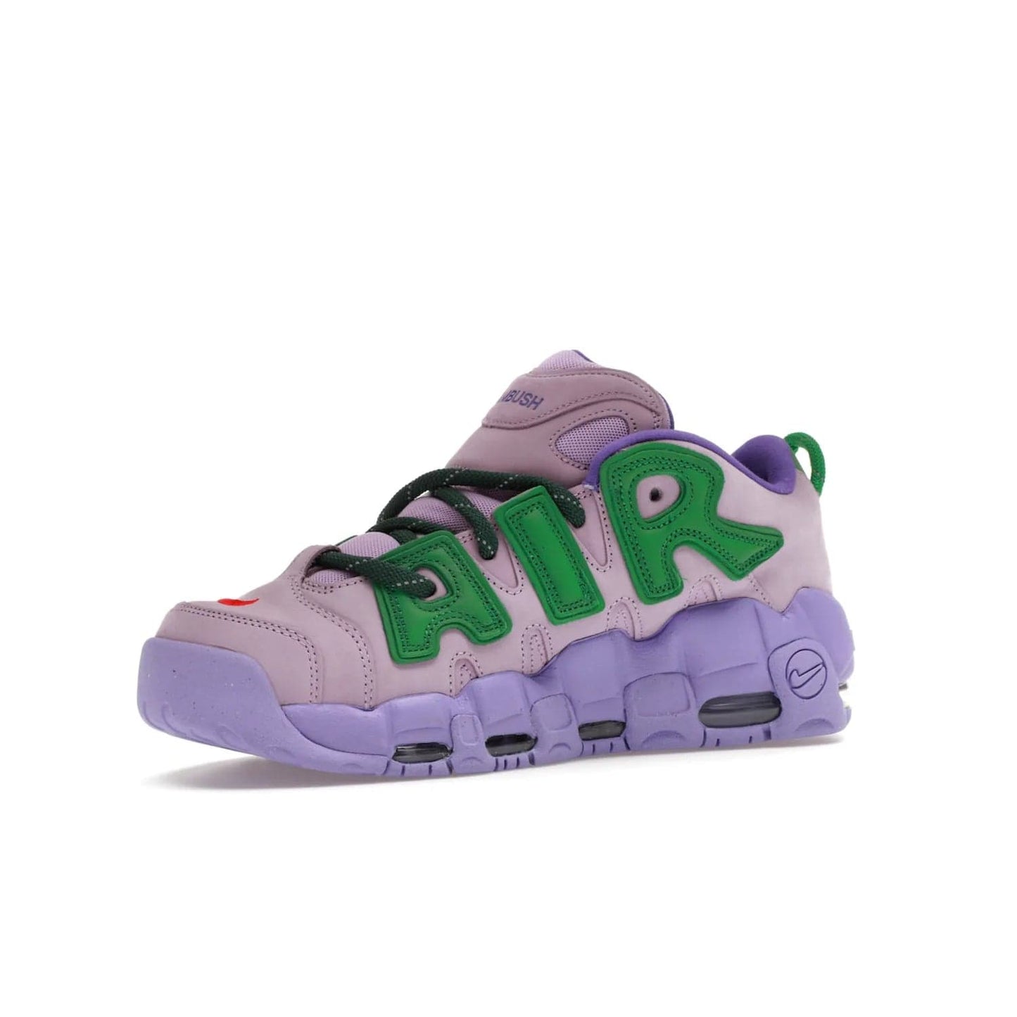 Nike Air More Uptempo Low AMBUSH Lilac - Image 16 - Only at www.BallersClubKickz.com - Style and comfort meet with the Nike Air More Uptempo Low AMBUSH Lilac. Featuring a vibrant Lilac upper with Apple Green and University Red accents, this unique design will be a standout in any wardrobe. Get your pair on October 06, 2023.