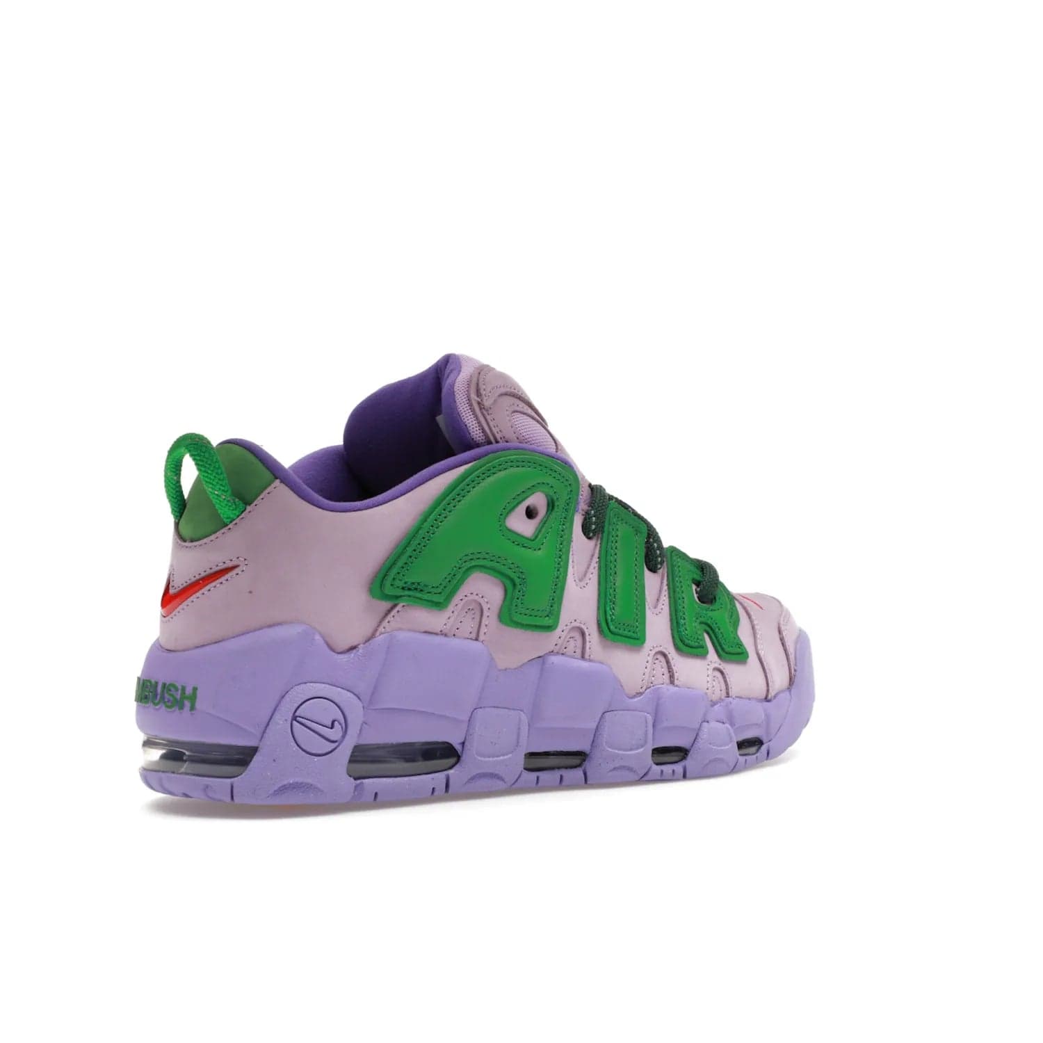 Nike Air More Uptempo Low AMBUSH Lilac - Image 33 - Only at www.BallersClubKickz.com - Style and comfort meet with the Nike Air More Uptempo Low AMBUSH Lilac. Featuring a vibrant Lilac upper with Apple Green and University Red accents, this unique design will be a standout in any wardrobe. Get your pair on October 06, 2023.