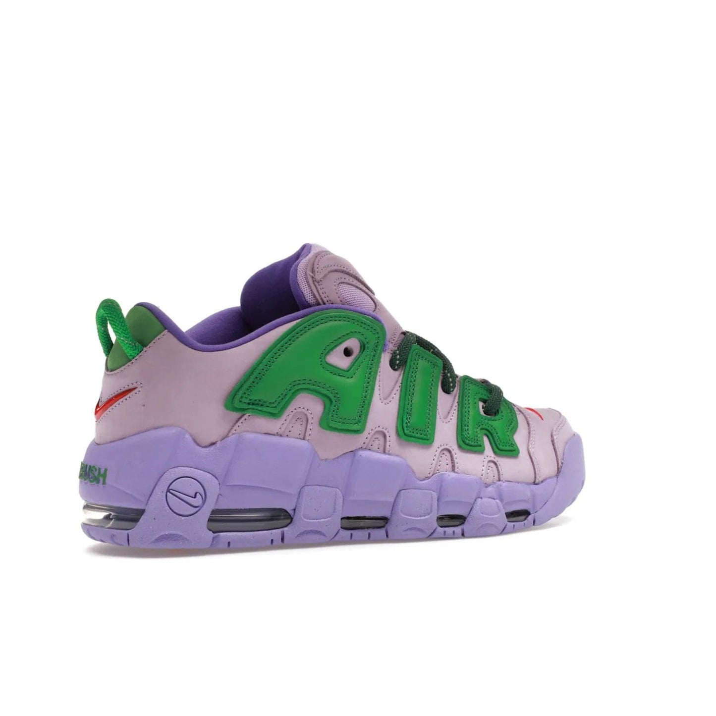 Nike Air More Uptempo Low AMBUSH Lilac - Image 34 - Only at www.BallersClubKickz.com - Style and comfort meet with the Nike Air More Uptempo Low AMBUSH Lilac. Featuring a vibrant Lilac upper with Apple Green and University Red accents, this unique design will be a standout in any wardrobe. Get your pair on October 06, 2023.