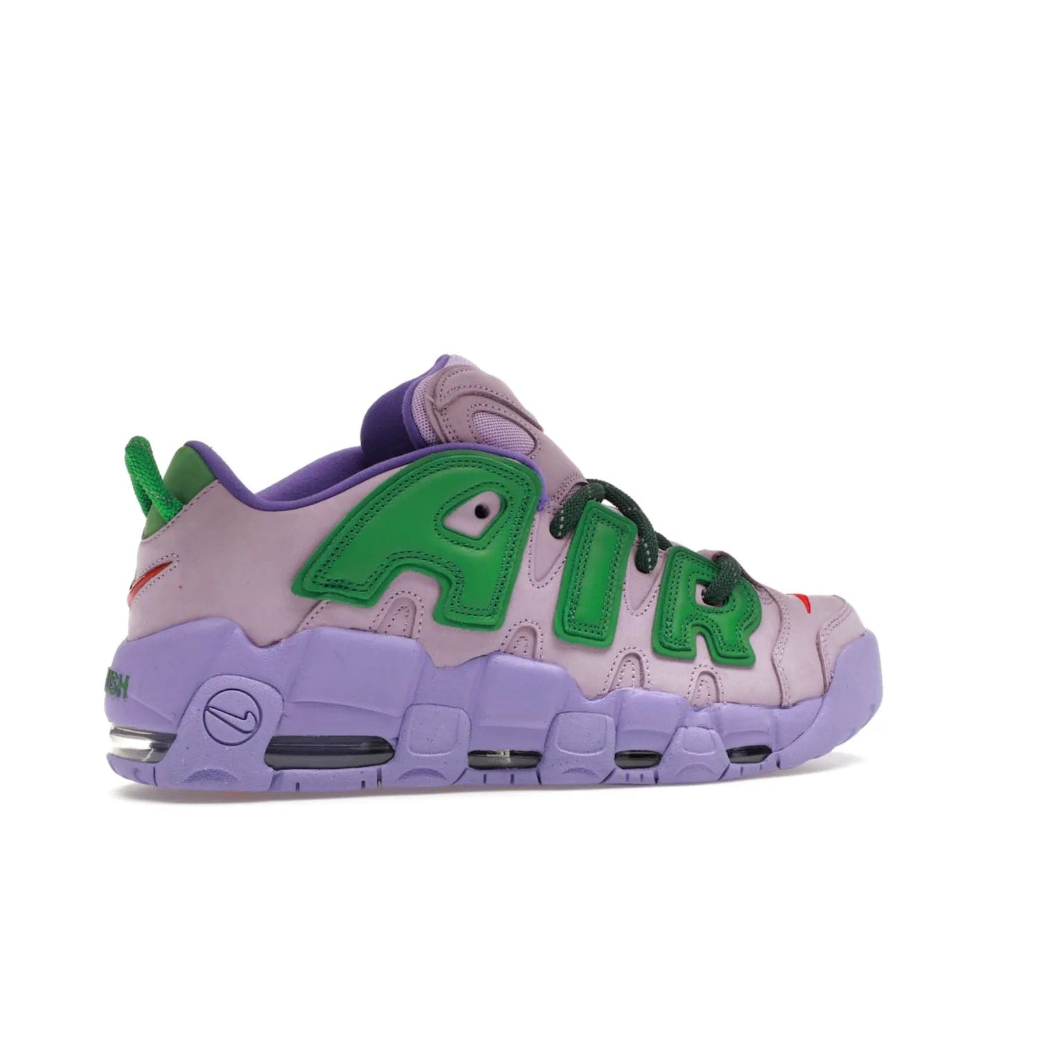 Nike Air More Uptempo Low AMBUSH Lilac - Image 35 - Only at www.BallersClubKickz.com - Style and comfort meet with the Nike Air More Uptempo Low AMBUSH Lilac. Featuring a vibrant Lilac upper with Apple Green and University Red accents, this unique design will be a standout in any wardrobe. Get your pair on October 06, 2023.