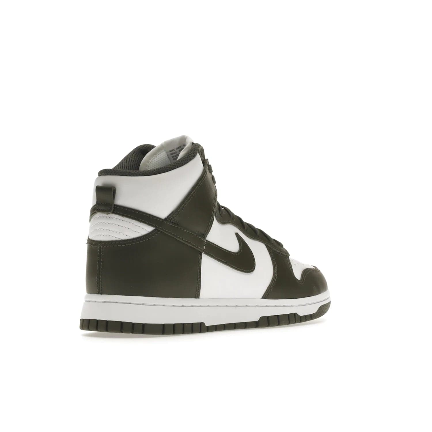 Nike Dunk High Retro Cargo Khaki (2021) - Image 32 - Only at www.BallersClubKickz.com - Introducing the Nike Dunk High Retro Cargo Khaki - a stylish high-top shoe from Nike featuring two primary colors, khaki and white. Quality leather and classic Nike tread style with a rich khaki green swoosh symbol. June 2022 release, starting at $115.