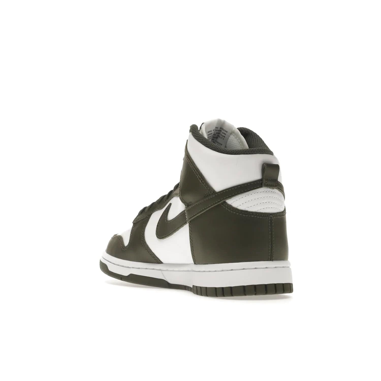 Nike Dunk High Retro Cargo Khaki (2021) - Image 25 - Only at www.BallersClubKickz.com - Introducing the Nike Dunk High Retro Cargo Khaki - a stylish high-top shoe from Nike featuring two primary colors, khaki and white. Quality leather and classic Nike tread style with a rich khaki green swoosh symbol. June 2022 release, starting at $115.