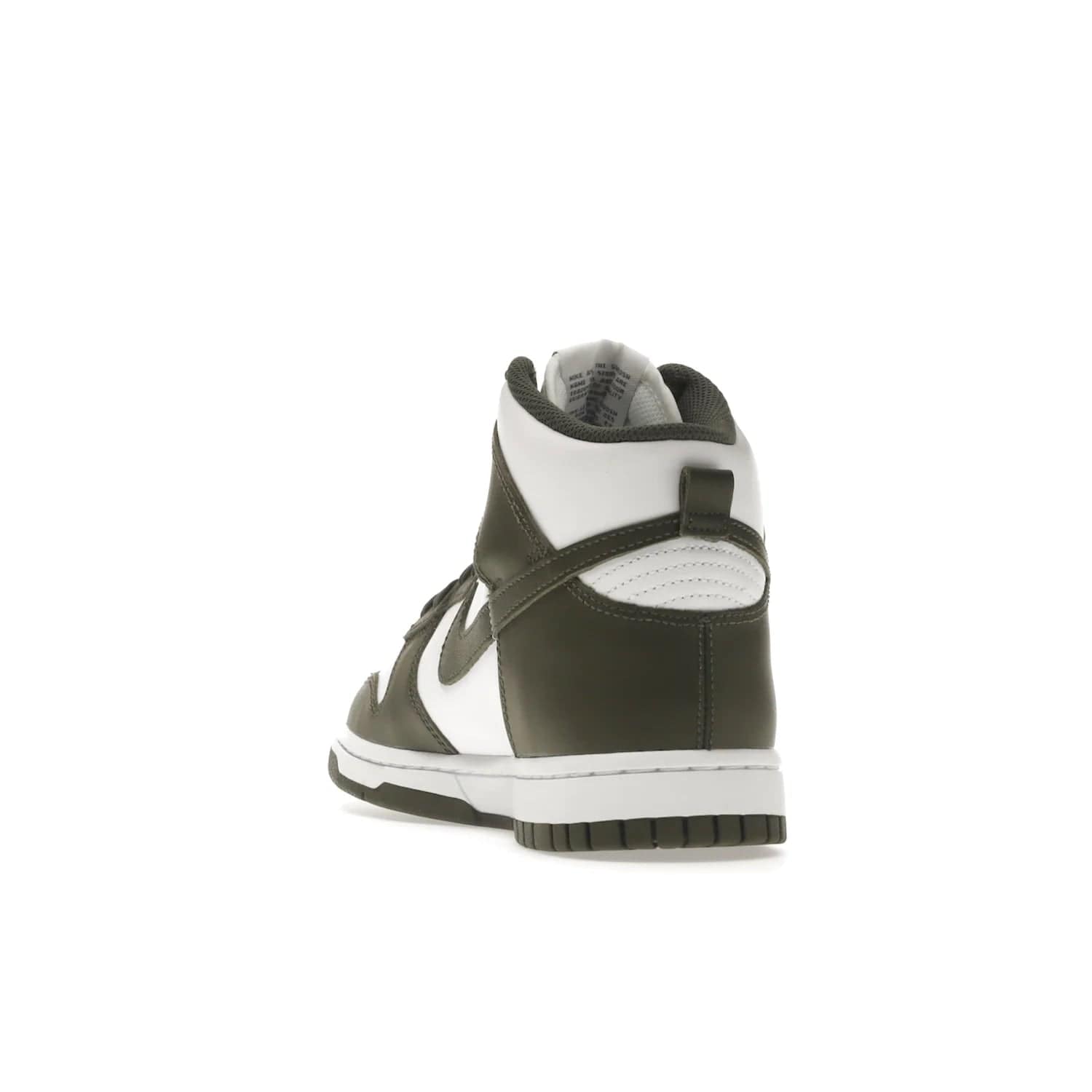 Nike Dunk High Retro Cargo Khaki (2021) - Image 26 - Only at www.BallersClubKickz.com - Introducing the Nike Dunk High Retro Cargo Khaki - a stylish high-top shoe from Nike featuring two primary colors, khaki and white. Quality leather and classic Nike tread style with a rich khaki green swoosh symbol. June 2022 release, starting at $115.