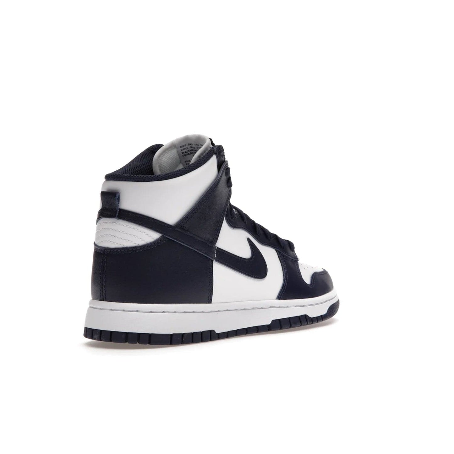 Nike Dunk High Championship Navy - Image 32 - Only at www.BallersClubKickz.com - Classic athletic style meets striking color-blocking on the Nike Dunk High Championship Navy. A white leather upper with Championship Navy overlays creates a retro look with a woven tongue label and sole. Unleash your inner champion with the Nike Dunk High Championship Navy.