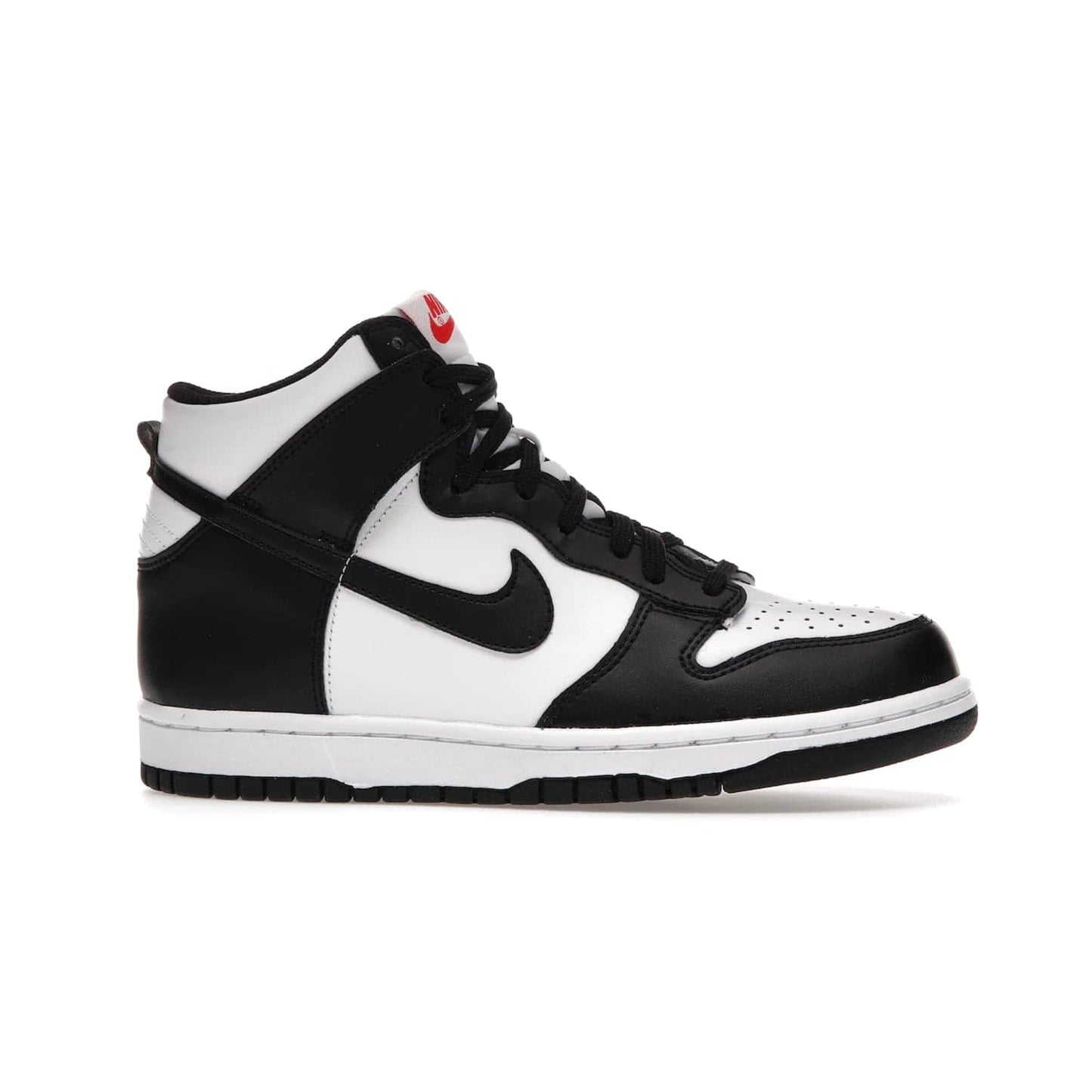 Nike Dunk High Panda (2021) (GS) - Image 2 - Only at www.BallersClubKickz.com - Discover the statement-making Nike Dunk High Panda GS 2021 combining white, black and university red. Crafted with full-grain leather, featuring classic Nike Air Swoosh logo. Available 28/5/2021 at a retail price of $90.