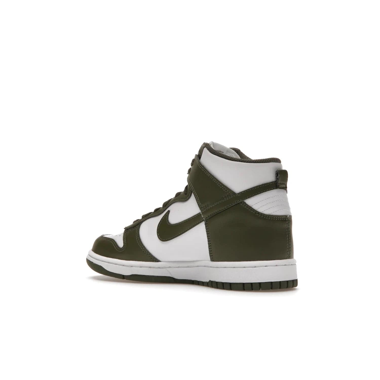Nike Dunk High Retro Cargo Khaki (GS) - Image 23 - Only at www.BallersClubKickz.com - Style and comfort for grade schoolers. The Nike Dunk High Retro Cargo Khaki (GS) features a white and cargo khaki leather upper with a khaki Nike swoosh. Overlapping layers of white and khaki design on heel. Originally released in June 2022. Provides excellent support and makes a classic statement.