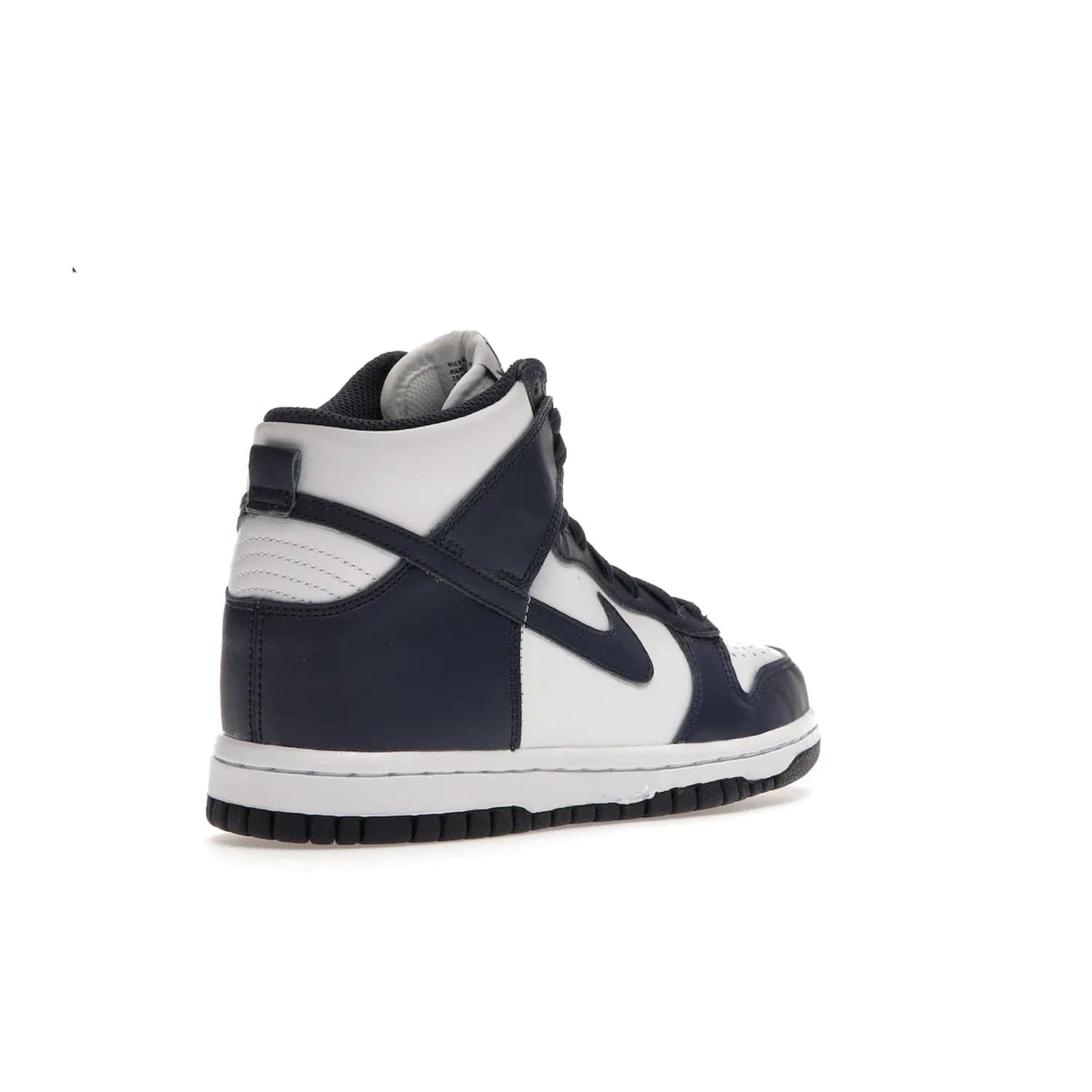 Nike Dunk High Championship Navy (GS) - Image 32 - Only at www.BallersClubKickz.com - Nike Dunk High Championship Navy GS: classic leather, suede, synthetic upper, chunky midsole, rubber herringbone sole. White base overlaid with Midnight Navy for a stylish finish. Padded high-cut collar and signature Nike swoosh design. Step out in these shoes and make a statement. Comfort and style at its finest.
