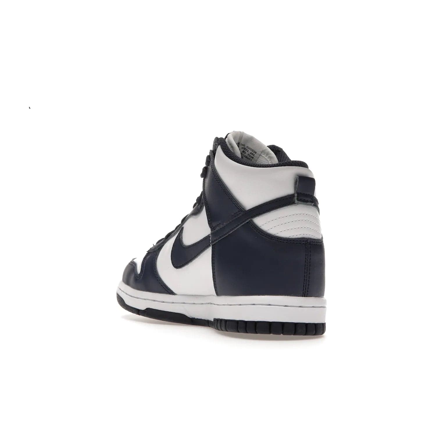 Nike Dunk High Championship Navy (GS) - Image 25 - Only at www.BallersClubKickz.com - Nike Dunk High Championship Navy GS: classic leather, suede, synthetic upper, chunky midsole, rubber herringbone sole. White base overlaid with Midnight Navy for a stylish finish. Padded high-cut collar and signature Nike swoosh design. Step out in these shoes and make a statement. Comfort and style at its finest.