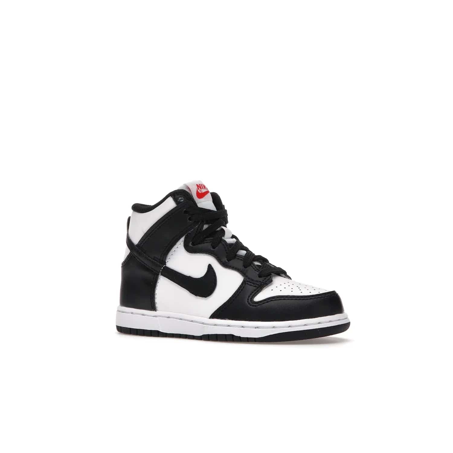 Nike Dunk High Panda (2021) (PS) - Image 4 - Only at www.BallersClubKickz.com - Stand out with the Nike Dunk High Panda (2021) (PS)! This limited edition shoe features a classic black and white colourway with bright red accents and a suede upper. Finish it off with a lightweight foam sole for all-day comfort. Get them today!