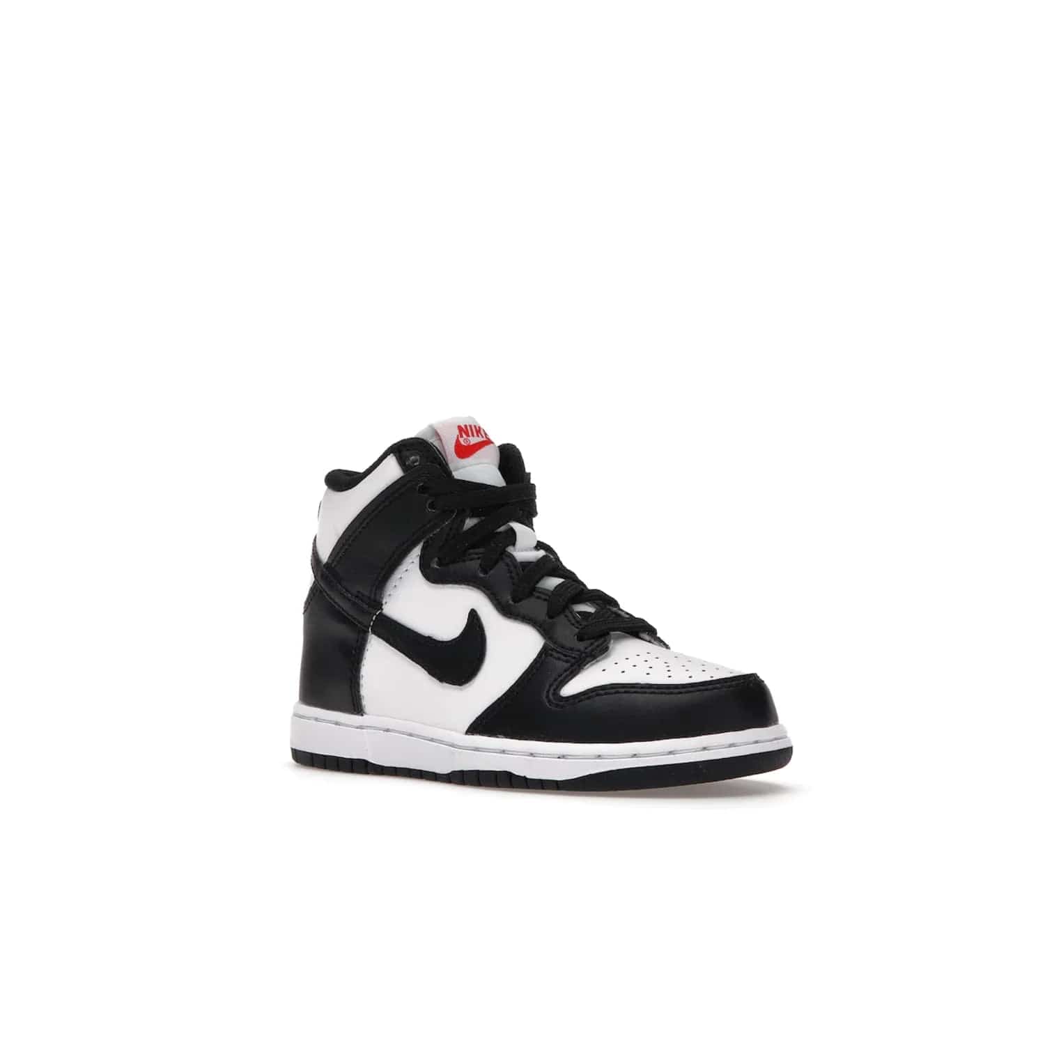 Nike Dunk High Panda (2021) (PS) - Image 5 - Only at www.BallersClubKickz.com - Stand out with the Nike Dunk High Panda (2021) (PS)! This limited edition shoe features a classic black and white colourway with bright red accents and a suede upper. Finish it off with a lightweight foam sole for all-day comfort. Get them today!