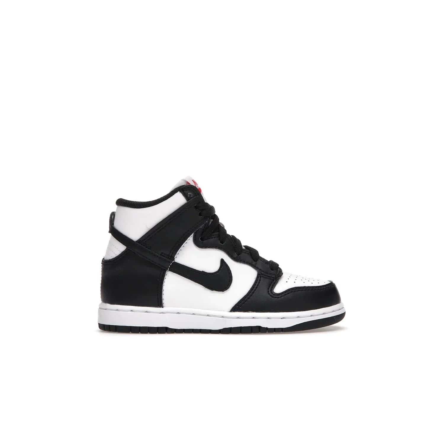Nike Dunk High Panda (2021) (PS) - Image 1 - Only at www.BallersClubKickz.com - Stand out with the Nike Dunk High Panda (2021) (PS)! This limited edition shoe features a classic black and white colourway with bright red accents and a suede upper. Finish it off with a lightweight foam sole for all-day comfort. Get them today!