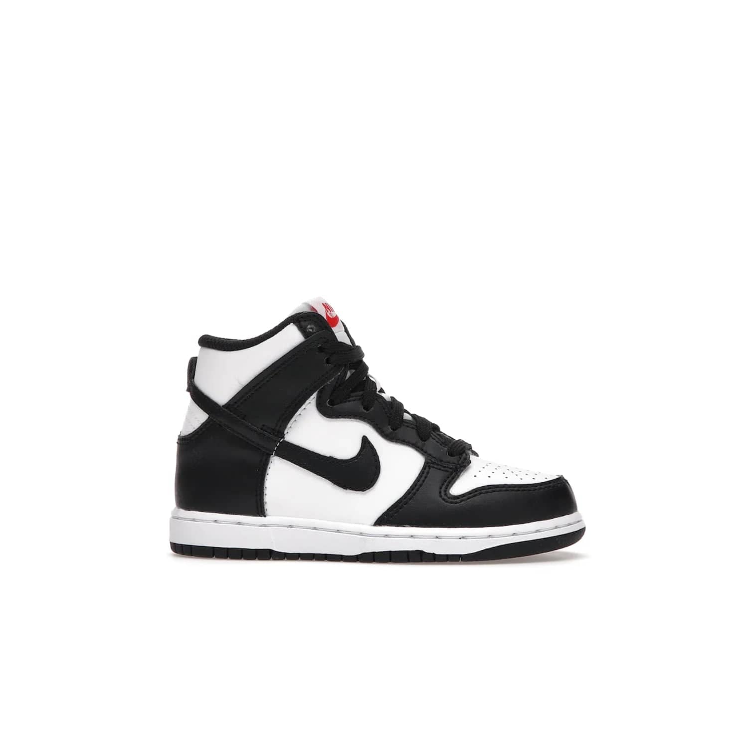 Nike Dunk High Panda (2021) (PS) - Image 2 - Only at www.BallersClubKickz.com - Stand out with the Nike Dunk High Panda (2021) (PS)! This limited edition shoe features a classic black and white colourway with bright red accents and a suede upper. Finish it off with a lightweight foam sole for all-day comfort. Get them today!