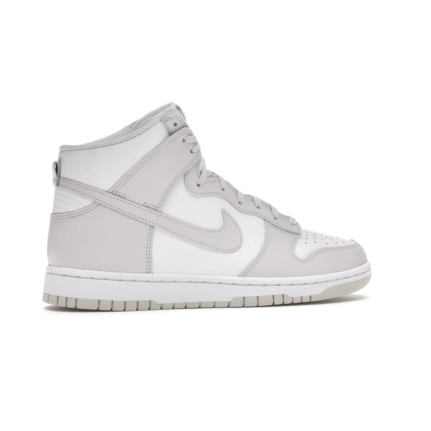 Nike Dunk High Retro White Vast Grey (2021) - Image 35 - Only at www.BallersClubKickz.com - Nike Dunk High Retro White Vast Grey 2021: classic '80s basketball sneaker with a crisp white base, grey overlays, midsole tooling and outsole. Dropped Feb. 2021.