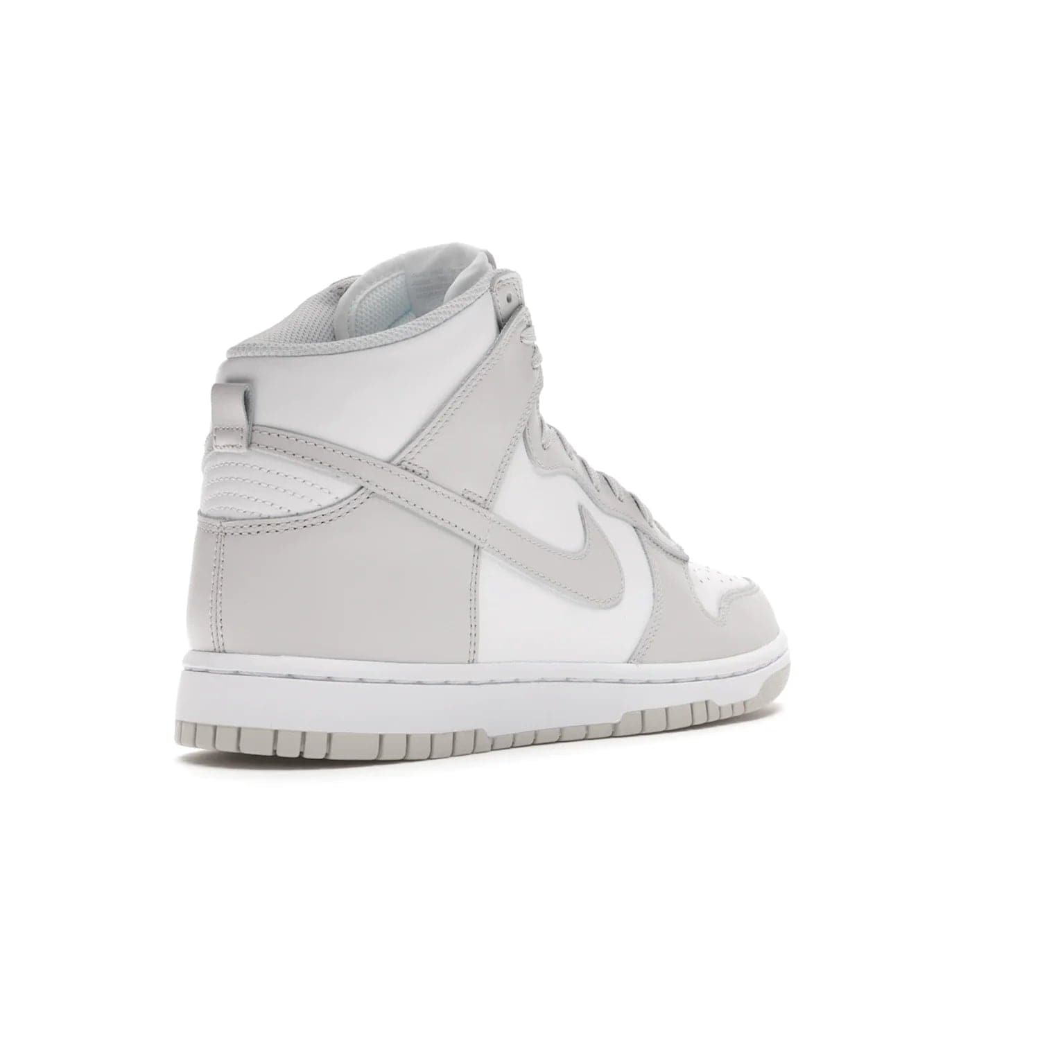 Nike Dunk High Retro White Vast Grey (2021) - Image 32 - Only at www.BallersClubKickz.com - Nike Dunk High Retro White Vast Grey 2021: classic '80s basketball sneaker with a crisp white base, grey overlays, midsole tooling and outsole. Dropped Feb. 2021.