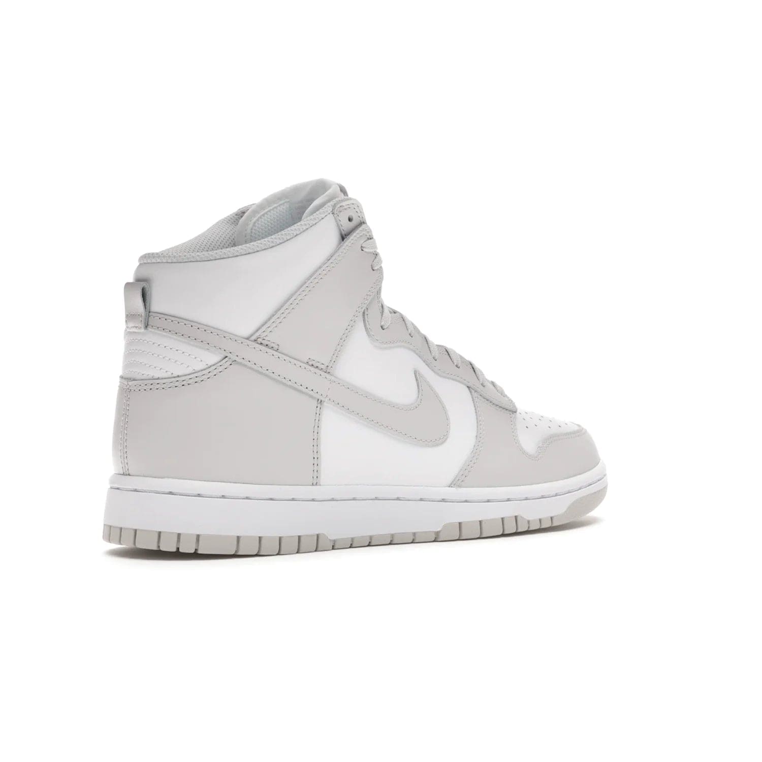 Nike Dunk High Retro White Vast Grey (2021) - Image 33 - Only at www.BallersClubKickz.com - Nike Dunk High Retro White Vast Grey 2021: classic '80s basketball sneaker with a crisp white base, grey overlays, midsole tooling and outsole. Dropped Feb. 2021.