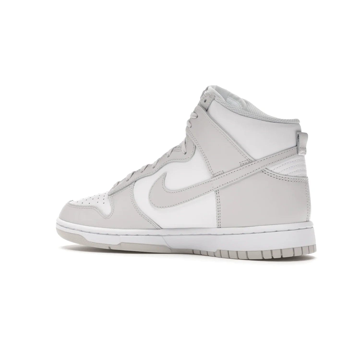 Nike Dunk High Retro White Vast Grey (2021) - Image 22 - Only at www.BallersClubKickz.com - Nike Dunk High Retro White Vast Grey 2021: classic '80s basketball sneaker with a crisp white base, grey overlays, midsole tooling and outsole. Dropped Feb. 2021.