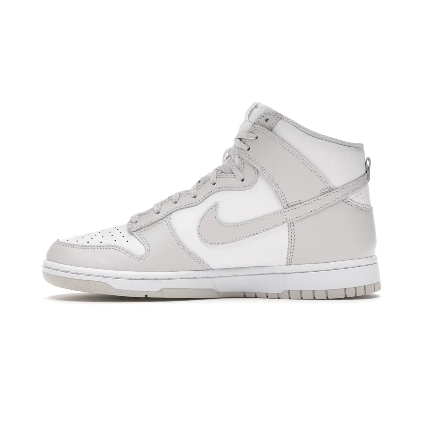 Nike Dunk High Retro White Vast Grey (2021) - Image 19 - Only at www.BallersClubKickz.com - Nike Dunk High Retro White Vast Grey 2021: classic '80s basketball sneaker with a crisp white base, grey overlays, midsole tooling and outsole. Dropped Feb. 2021.