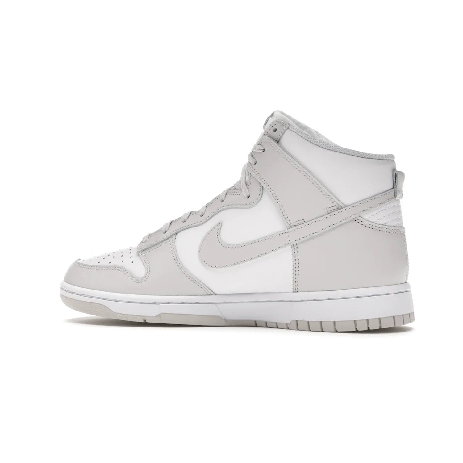 Nike Dunk High Retro White Vast Grey (2021) - Image 21 - Only at www.BallersClubKickz.com - Nike Dunk High Retro White Vast Grey 2021: classic '80s basketball sneaker with a crisp white base, grey overlays, midsole tooling and outsole. Dropped Feb. 2021.