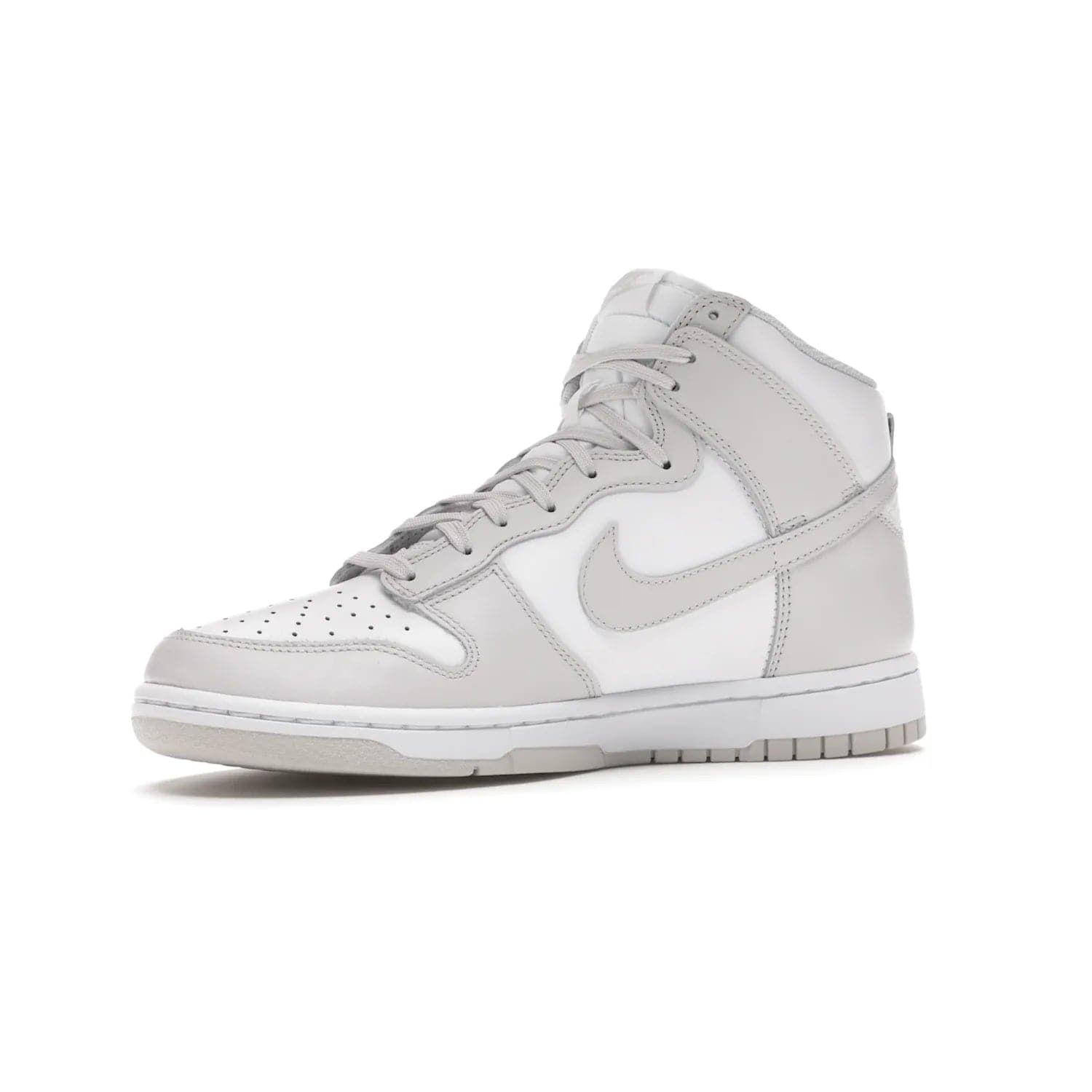 Nike Dunk High Retro White Vast Grey (2021) - Image 16 - Only at www.BallersClubKickz.com - Nike Dunk High Retro White Vast Grey 2021: classic '80s basketball sneaker with a crisp white base, grey overlays, midsole tooling and outsole. Dropped Feb. 2021.