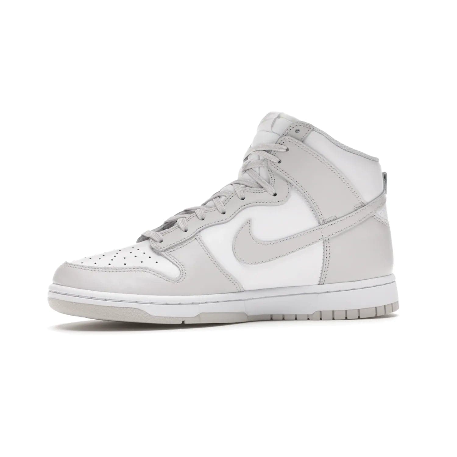 Nike Dunk High Retro White Vast Grey (2021) - Image 17 - Only at www.BallersClubKickz.com - Nike Dunk High Retro White Vast Grey 2021: classic '80s basketball sneaker with a crisp white base, grey overlays, midsole tooling and outsole. Dropped Feb. 2021.