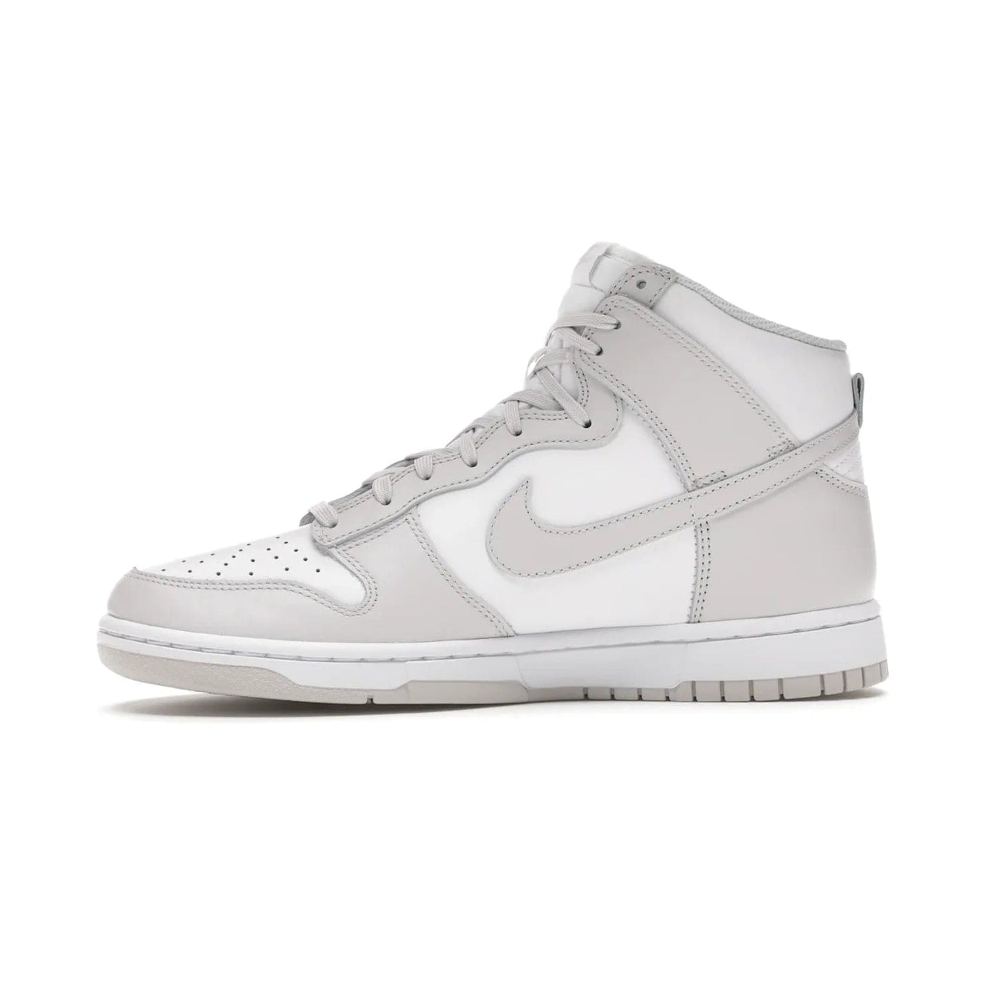 Nike Dunk High Retro White Vast Grey (2021) - Image 18 - Only at www.BallersClubKickz.com - Nike Dunk High Retro White Vast Grey 2021: classic '80s basketball sneaker with a crisp white base, grey overlays, midsole tooling and outsole. Dropped Feb. 2021.