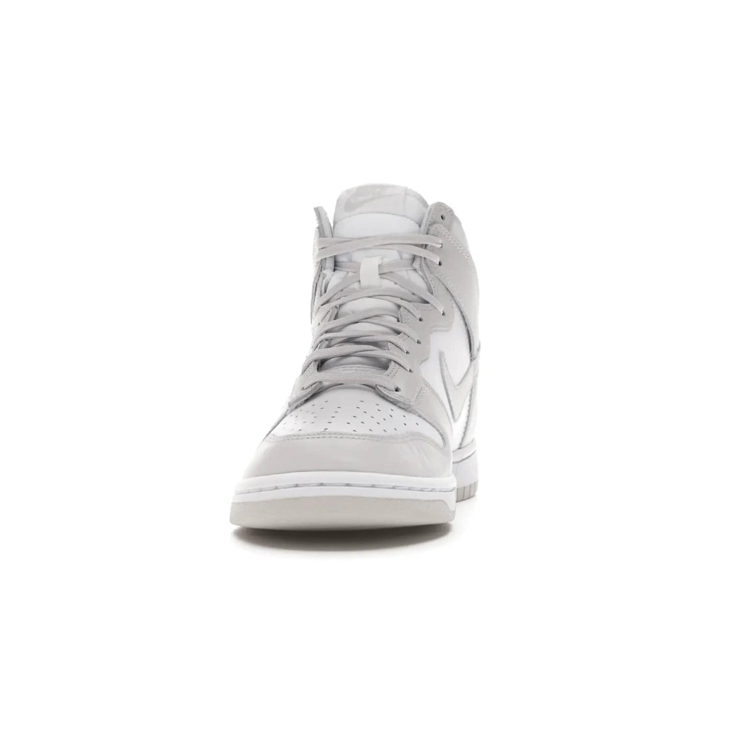 Nike Dunk High Retro White Vast Grey (2021) - Image 11 - Only at www.BallersClubKickz.com - Nike Dunk High Retro White Vast Grey 2021: classic '80s basketball sneaker with a crisp white base, grey overlays, midsole tooling and outsole. Dropped Feb. 2021.
