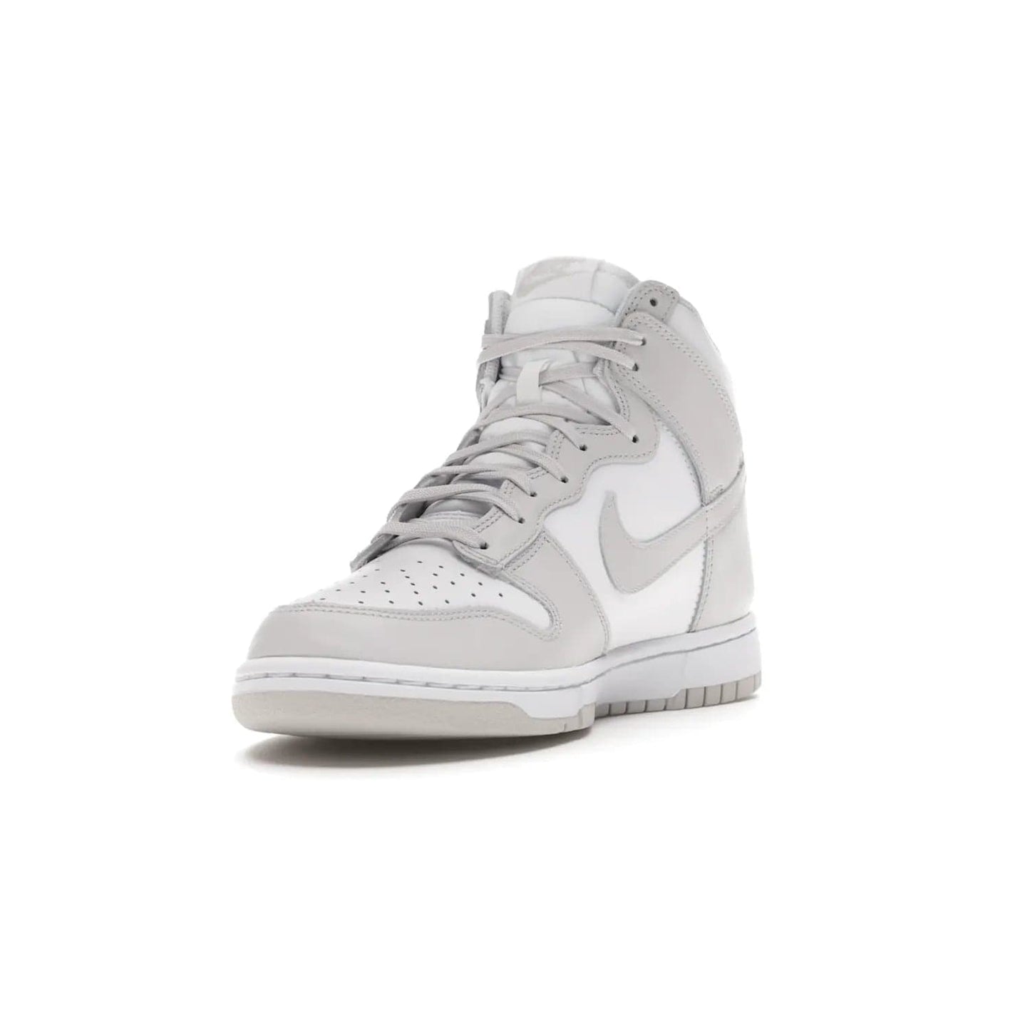 Nike Dunk High Retro White Vast Grey (2021) - Image 13 - Only at www.BallersClubKickz.com - Nike Dunk High Retro White Vast Grey 2021: classic '80s basketball sneaker with a crisp white base, grey overlays, midsole tooling and outsole. Dropped Feb. 2021.