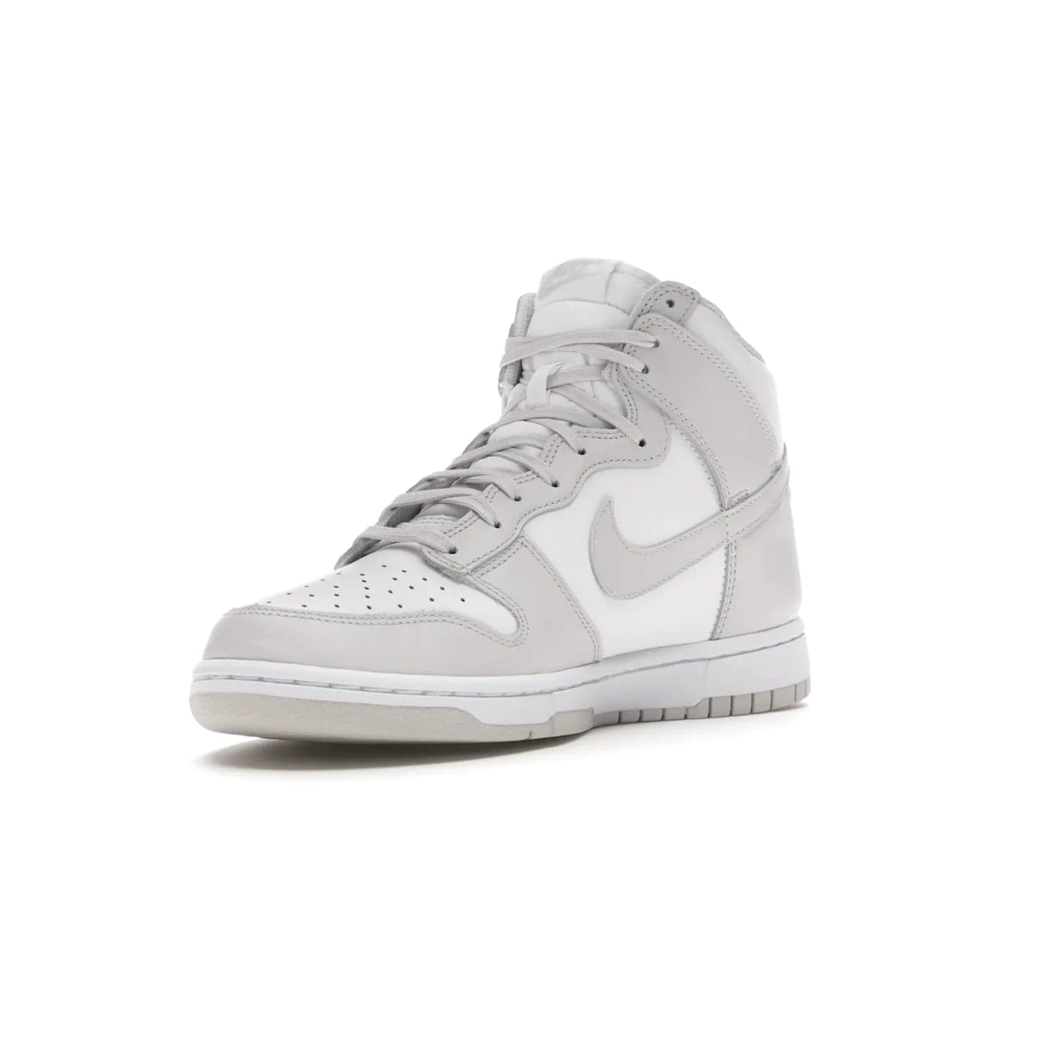 Nike Dunk High Retro White Vast Grey (2021) - Image 14 - Only at www.BallersClubKickz.com - Nike Dunk High Retro White Vast Grey 2021: classic '80s basketball sneaker with a crisp white base, grey overlays, midsole tooling and outsole. Dropped Feb. 2021.