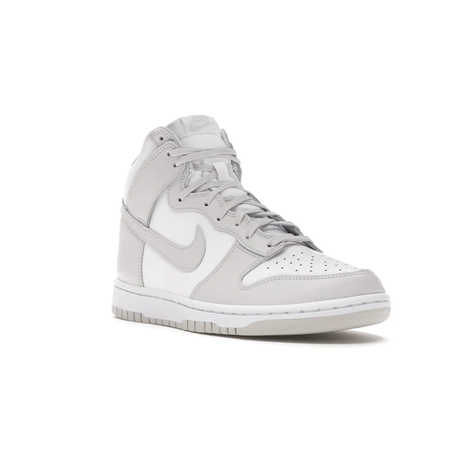 Nike Dunk High Retro White Vast Grey (2021) - Image 6 - Only at www.BallersClubKickz.com - Nike Dunk High Retro White Vast Grey 2021: classic '80s basketball sneaker with a crisp white base, grey overlays, midsole tooling and outsole. Dropped Feb. 2021.