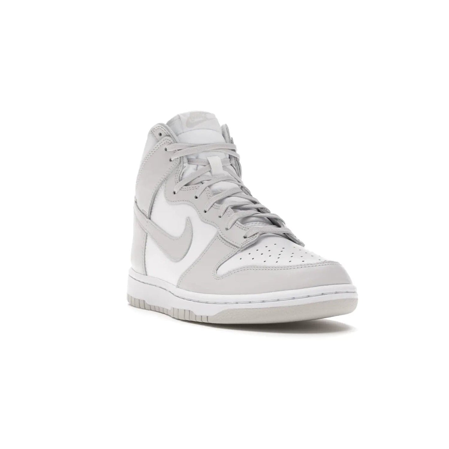 Nike Dunk High Retro White Vast Grey (2021) - Image 7 - Only at www.BallersClubKickz.com - Nike Dunk High Retro White Vast Grey 2021: classic '80s basketball sneaker with a crisp white base, grey overlays, midsole tooling and outsole. Dropped Feb. 2021.