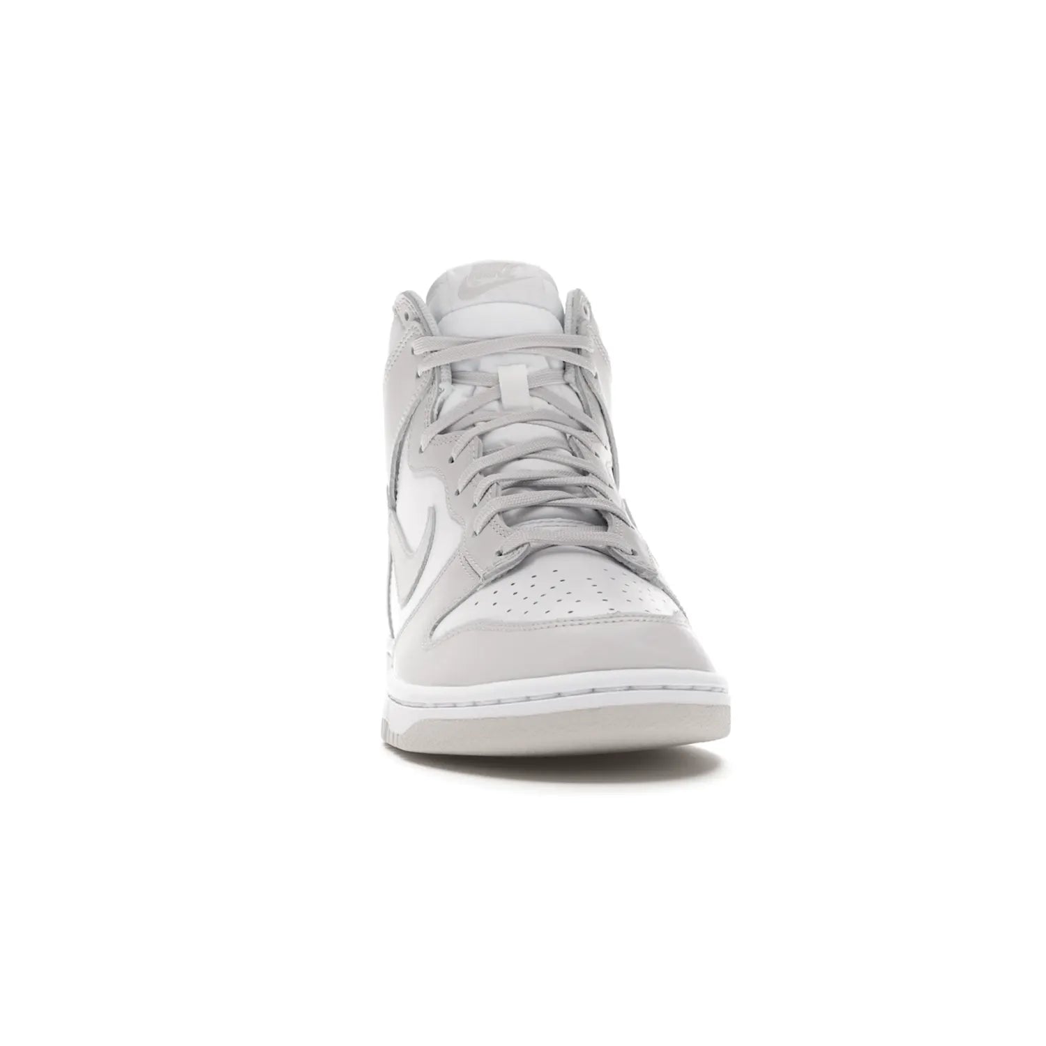 Nike Dunk High Retro White Vast Grey (2021) - Image 9 - Only at www.BallersClubKickz.com - Nike Dunk High Retro White Vast Grey 2021: classic '80s basketball sneaker with a crisp white base, grey overlays, midsole tooling and outsole. Dropped Feb. 2021.